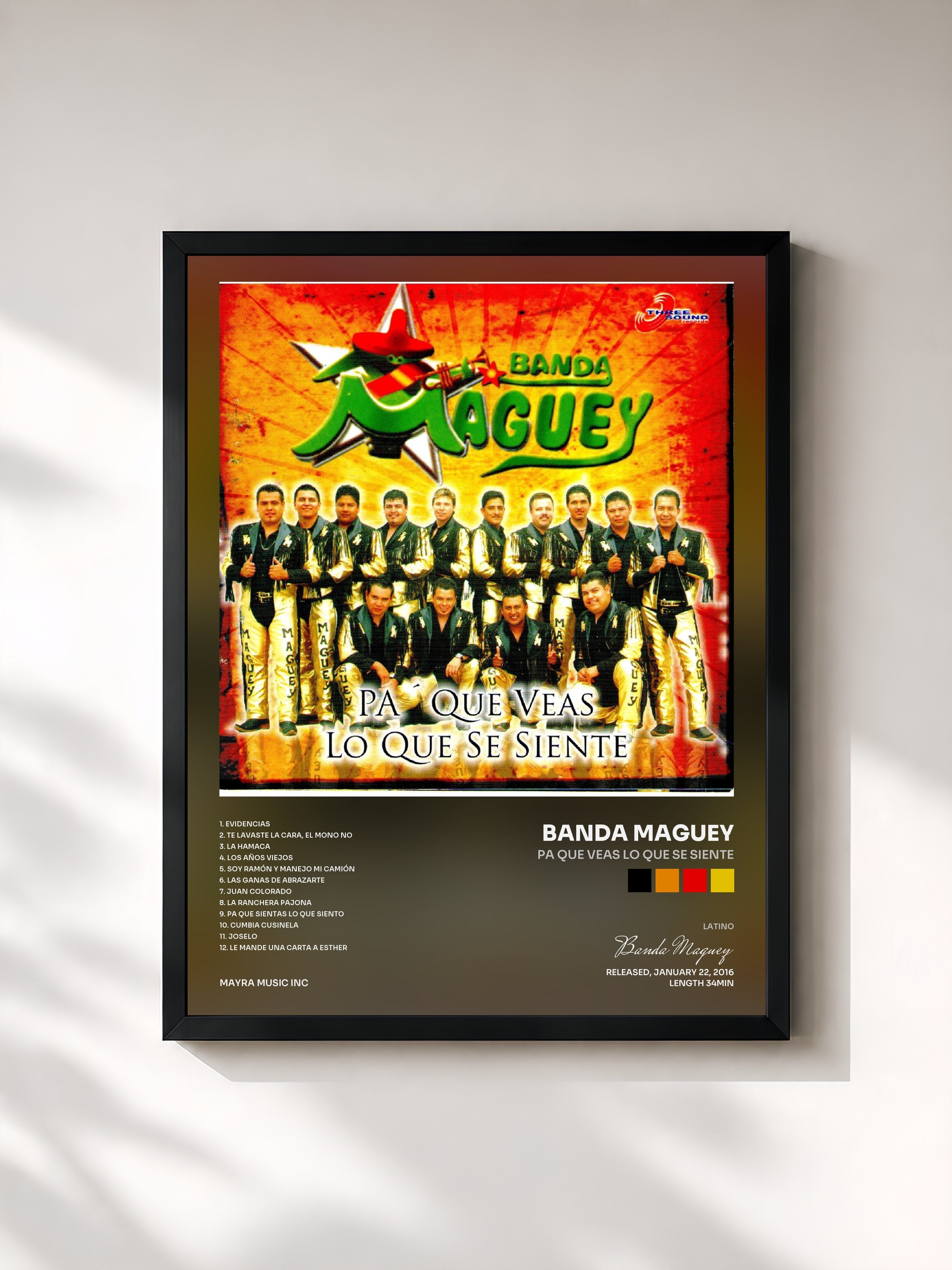 #noir Tableau de l'album Pa Que Veas Lo Que Se Siente de Banda Maguey, cadre noir, imprimé et encadré en France