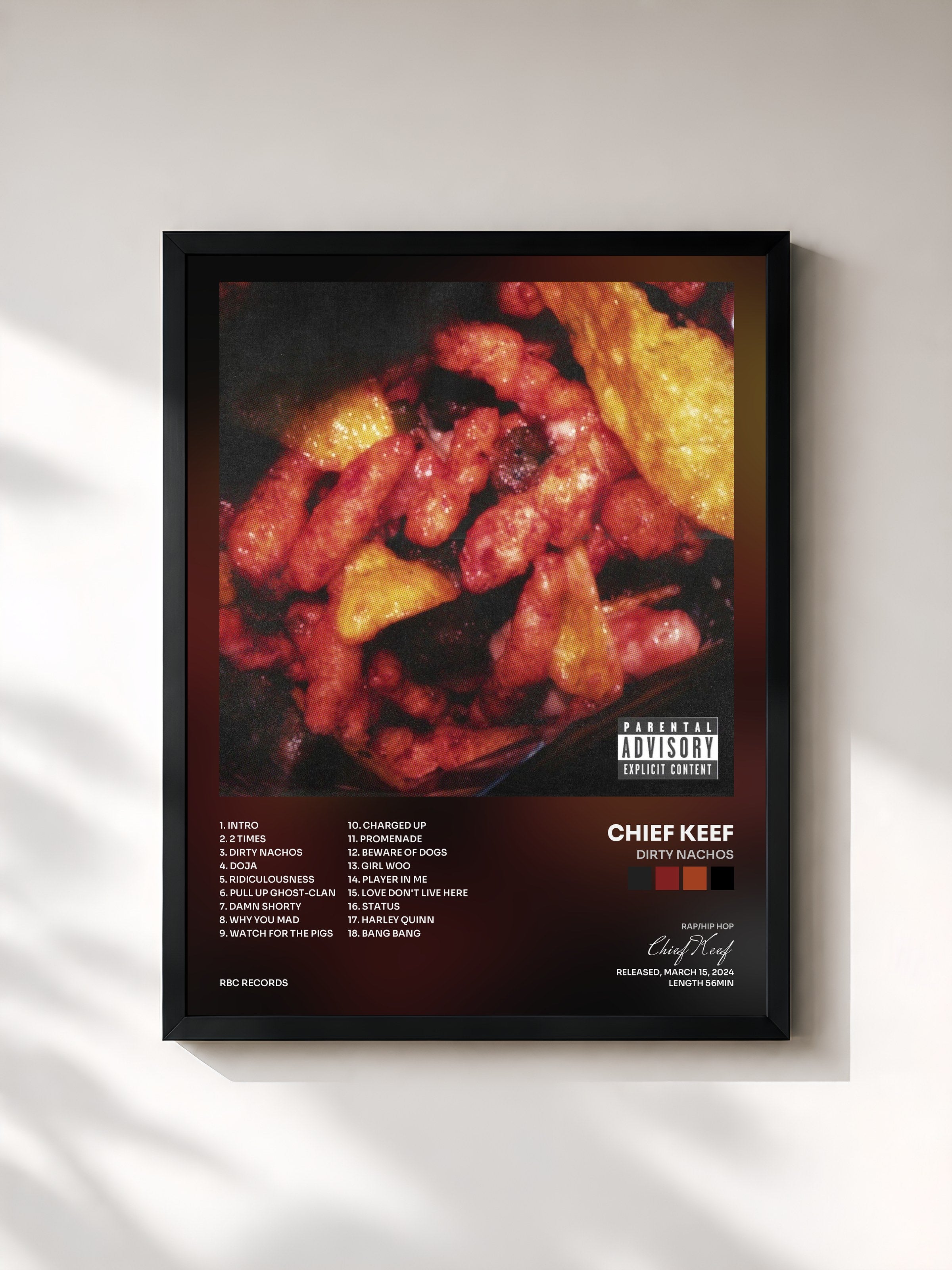 #noir Tableau de l'album DIRTY NACHOS de Chief Keef, cadre noir, imprimé et encadré en France