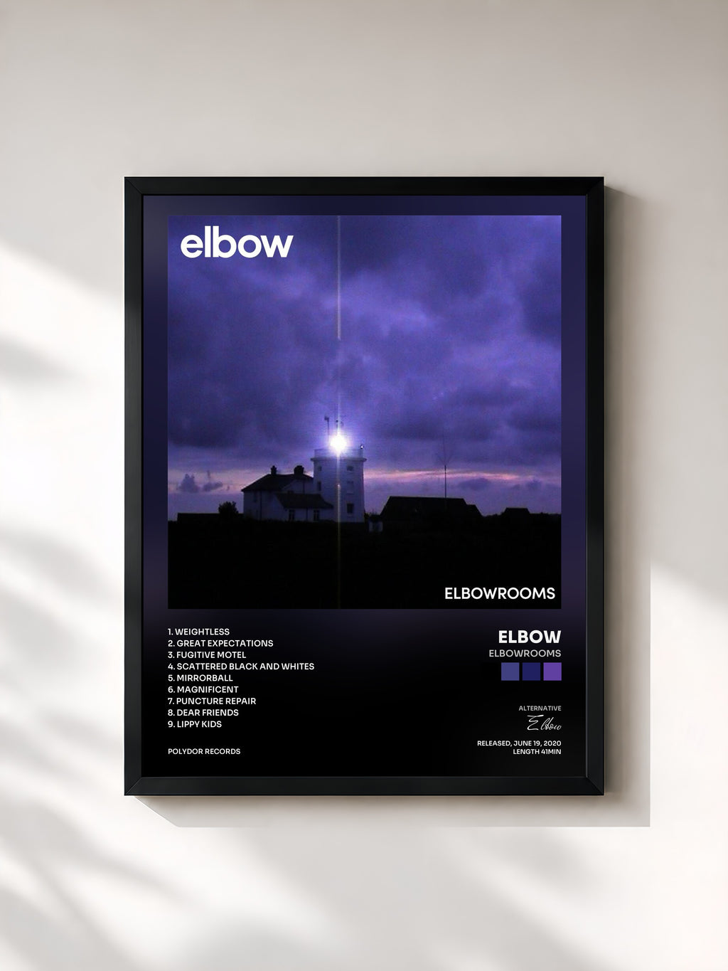 #noir Tableau de l'album elbowrooms de Elbow, cadre noir, imprimé et encadré en France