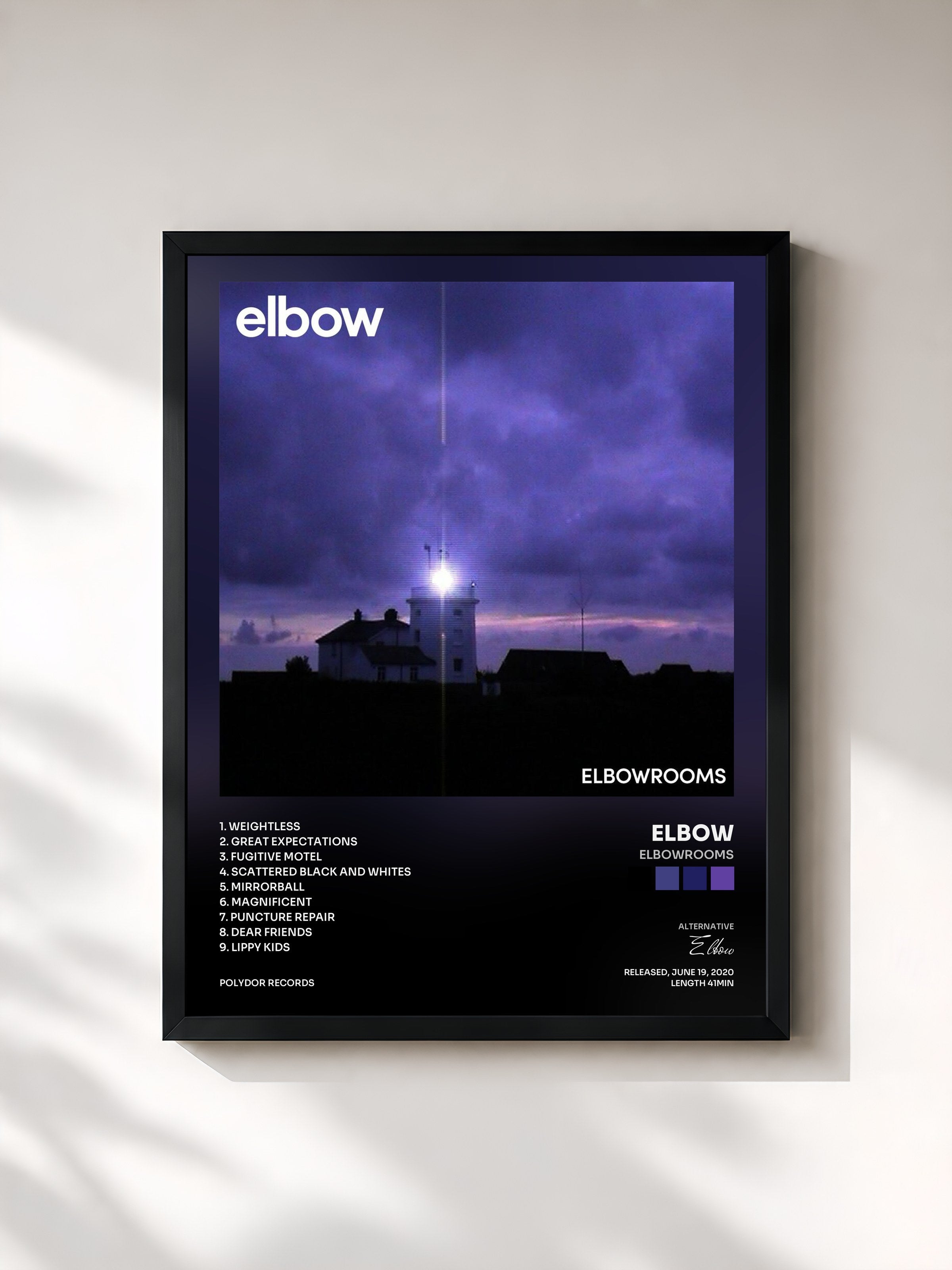 #noir Tableau de l'album elbowrooms de Elbow, cadre noir, imprimé et encadré en France