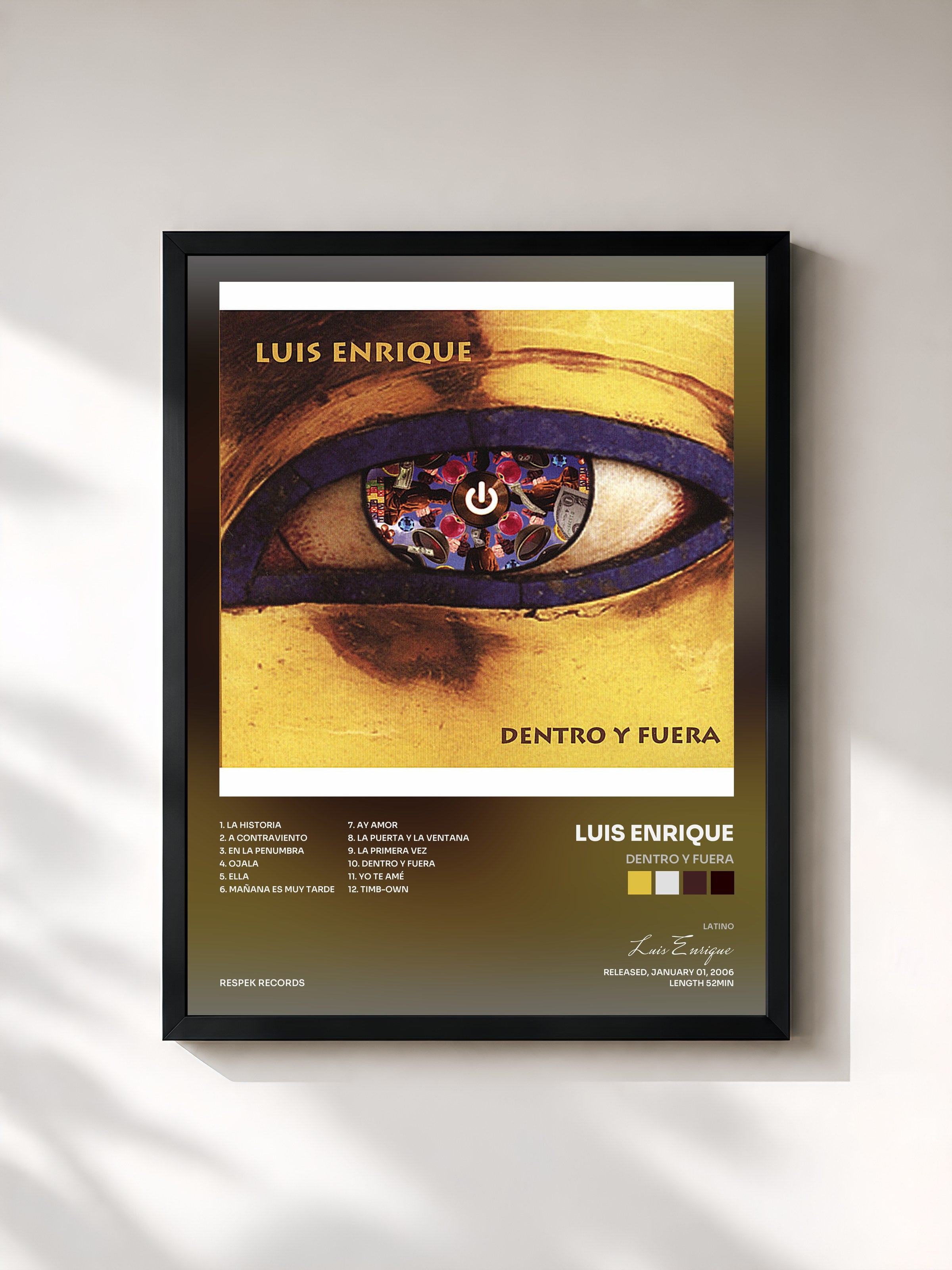 #noir Tableau de l'album Dentro Y Fuera de Luis Enrique, cadre noir, imprimé et encadré en France