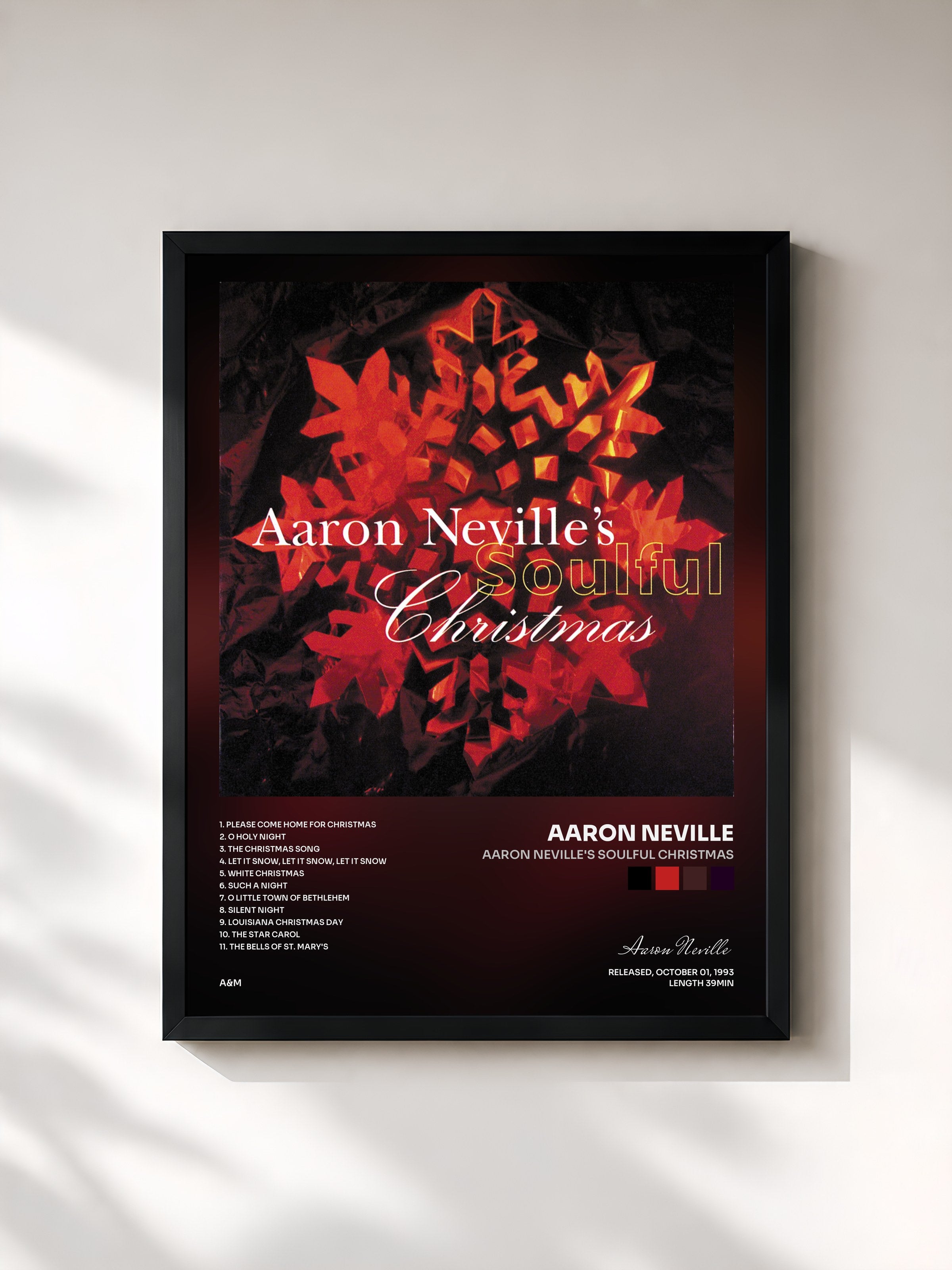 #noir Tableau de l'album Aaron Neville's Soulful Christmas de Aaron Neville, cadre noir, imprimé et encadré en France