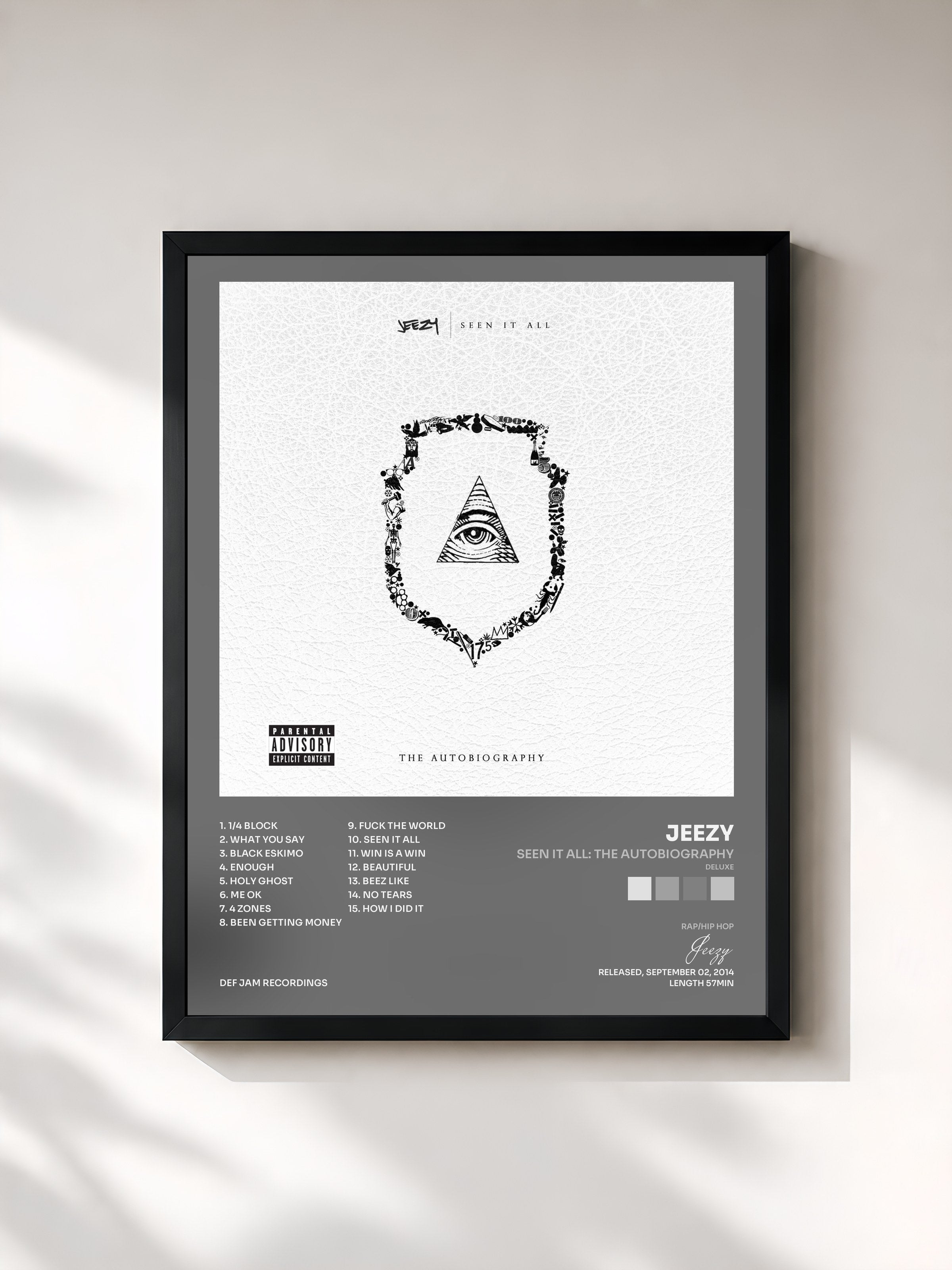 #noir Tableau de l'album Seen It All: The Autobiography (Deluxe) de Jeezy, cadre noir, imprimé et encadré en France