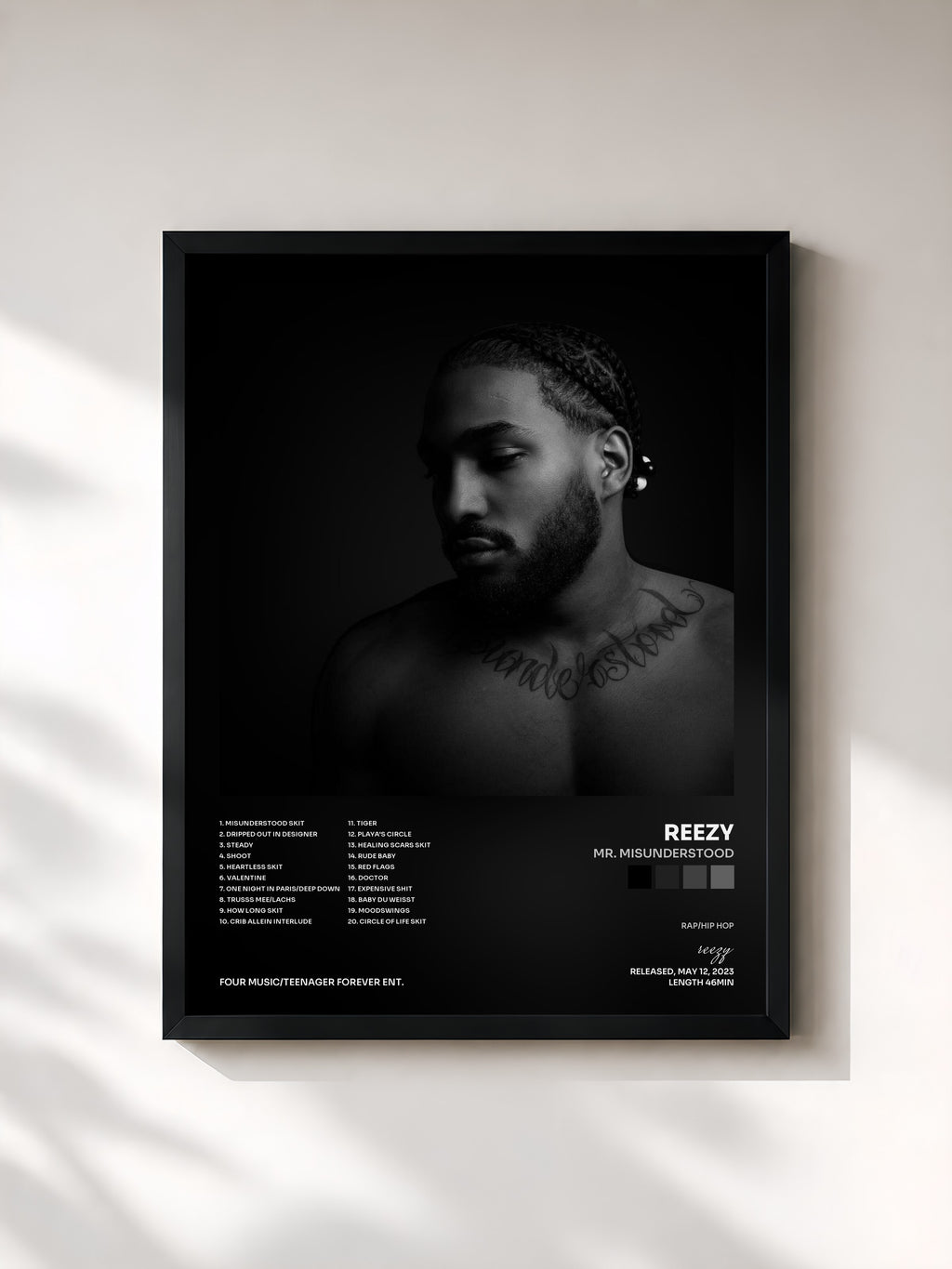 #noir Tableau de l'album MR. MISUNDERSTOOD de reezy, cadre noir, imprimé et encadré en France