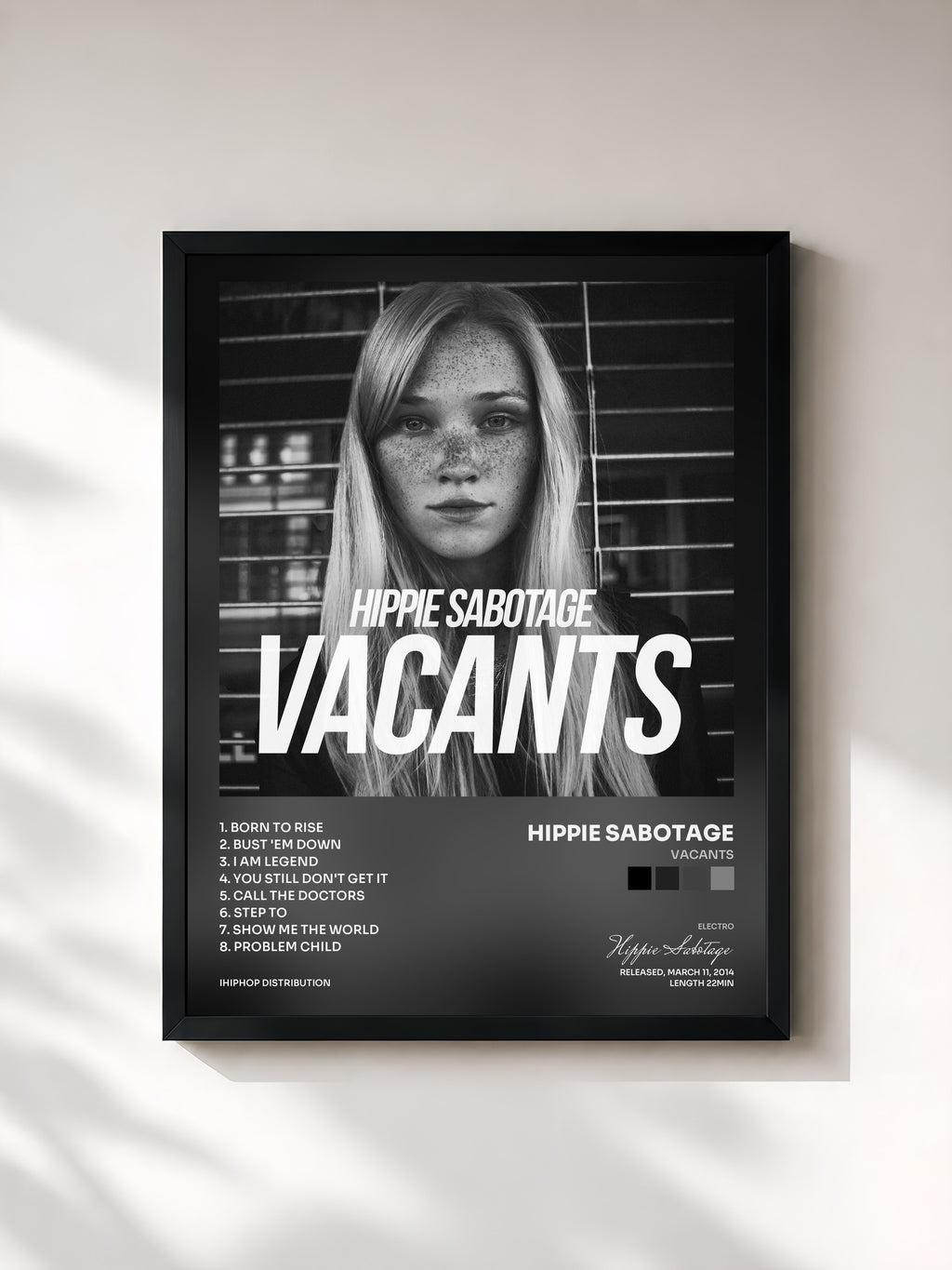 #noir Tableau de l'album Vacants de Hippie Sabotage, cadre noir, imprimé et encadré en France
