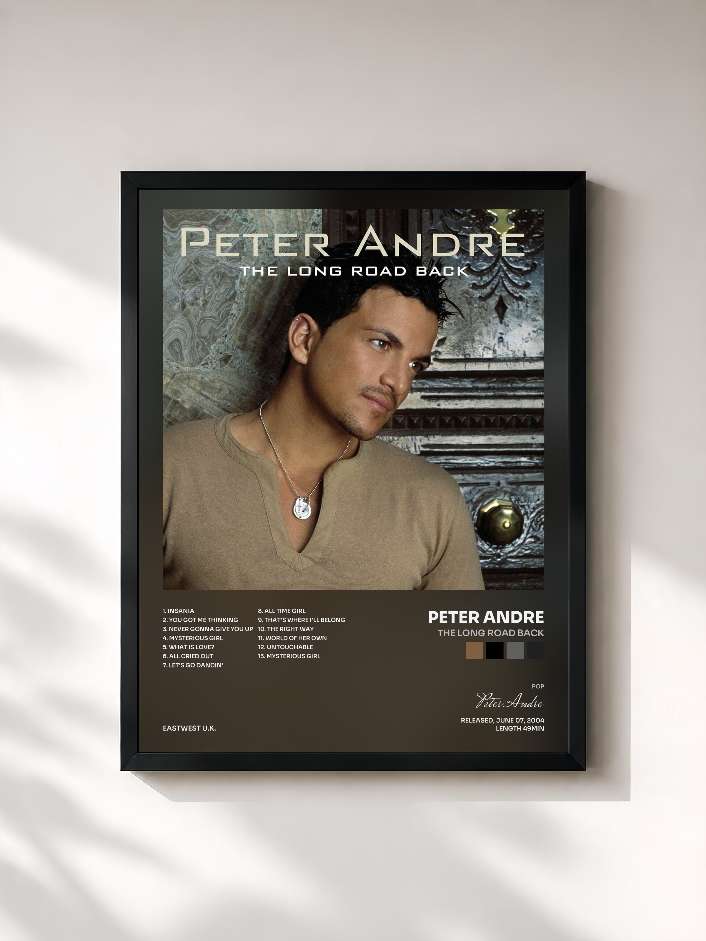 #noir Tableau de l'album The Long Road Back de Peter Andre, cadre noir, imprimé et encadré en France