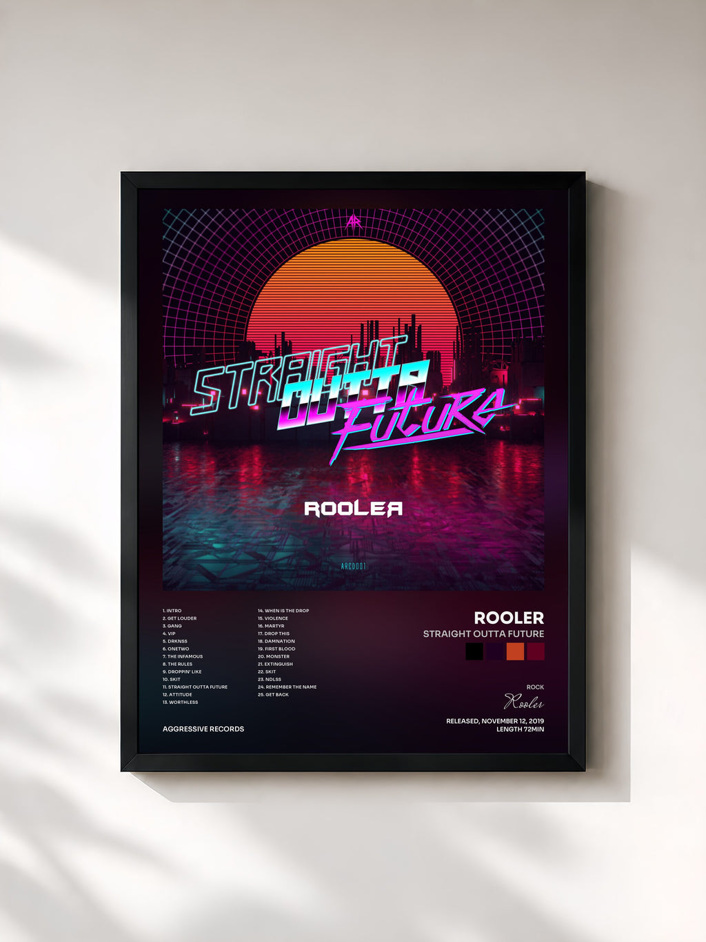 #noir Tableau de l'album STRAIGHT OUTTA FUTURE de Rooler, cadre noir, imprimé et encadré en France
