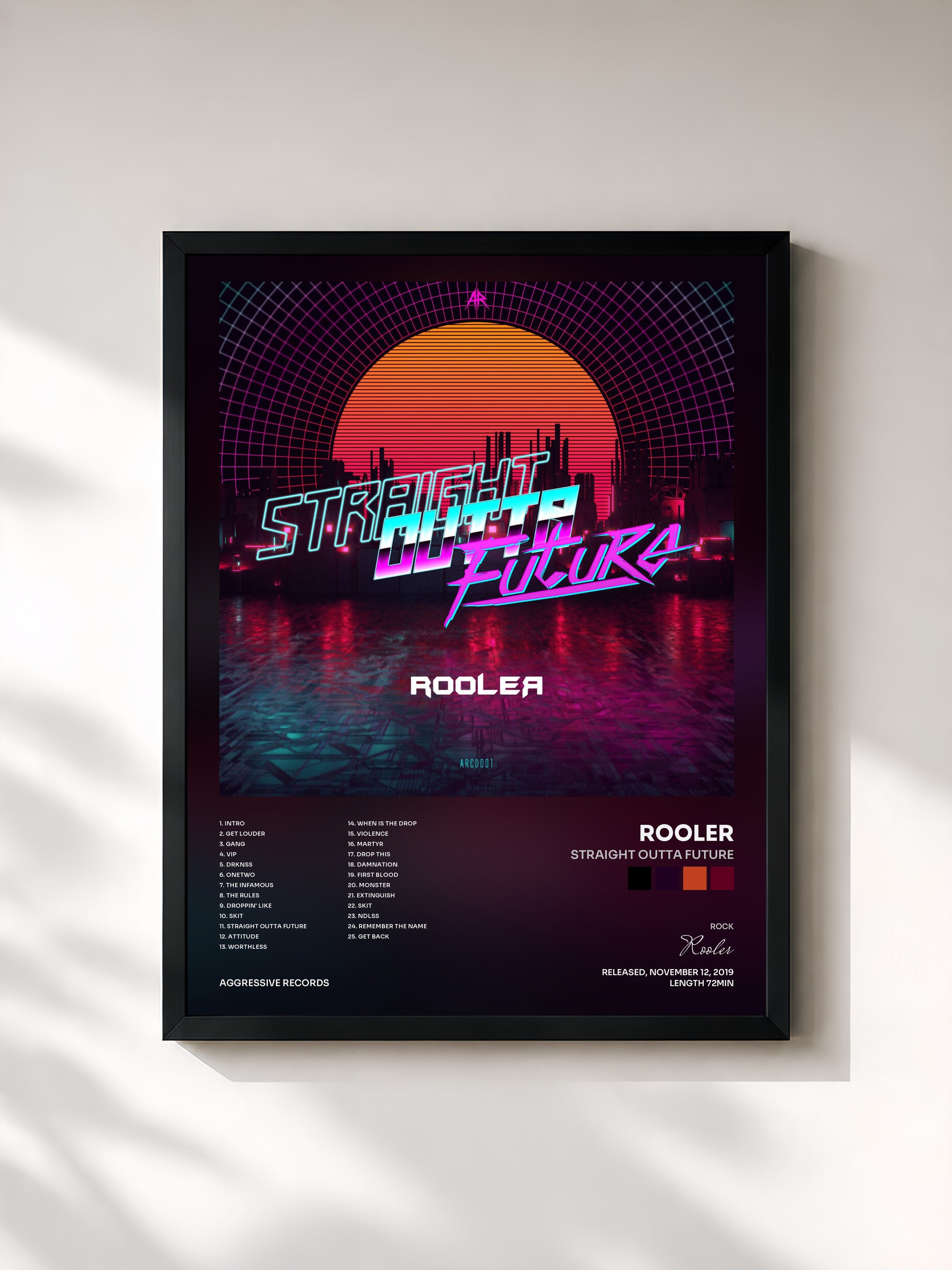 #noir Tableau de l'album STRAIGHT OUTTA FUTURE de Rooler, cadre noir, imprimé et encadré en France