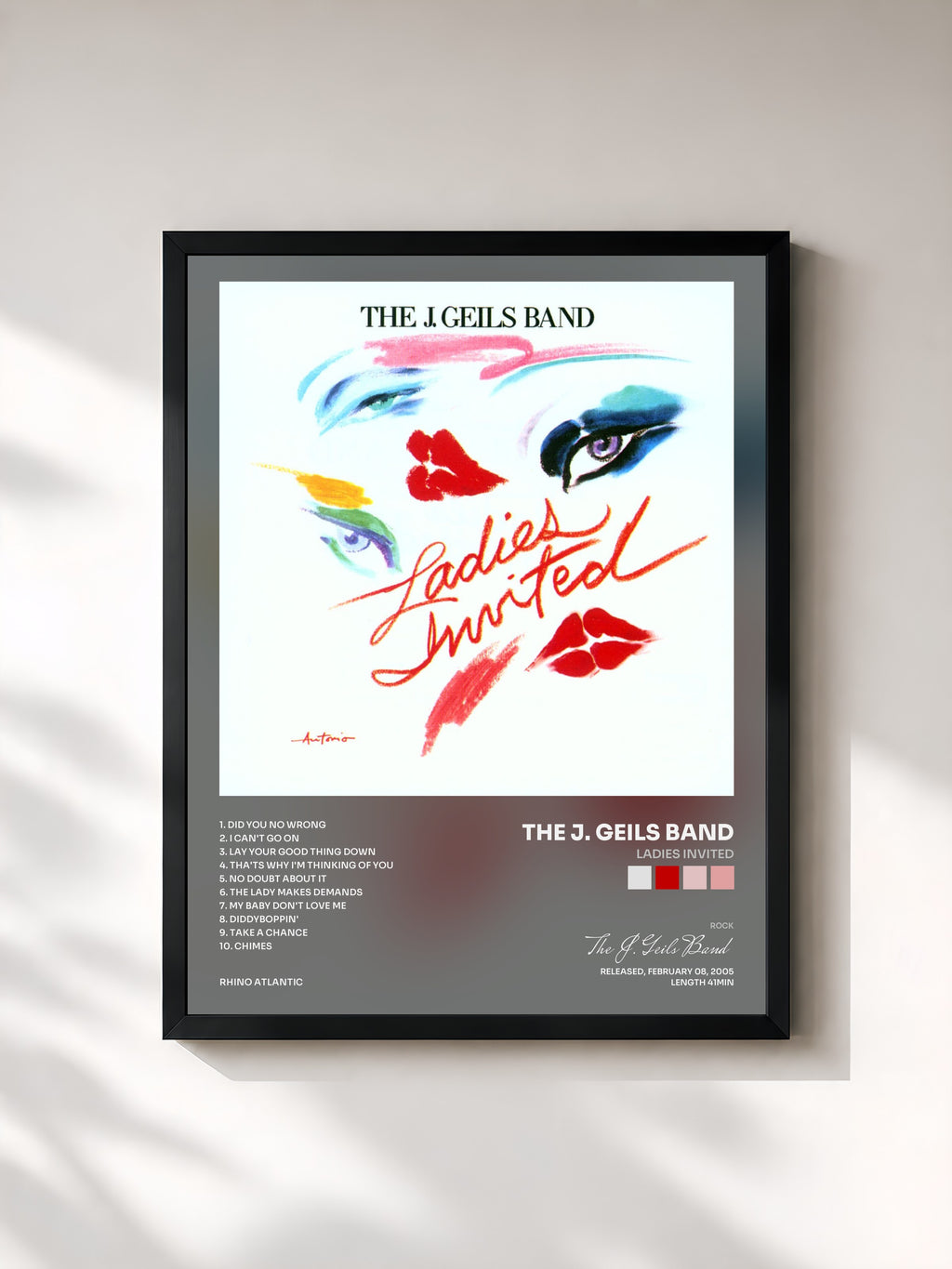 #noir Tableau de l'album Ladies Invited de The J. Geils Band, cadre noir, imprimé et encadré en France