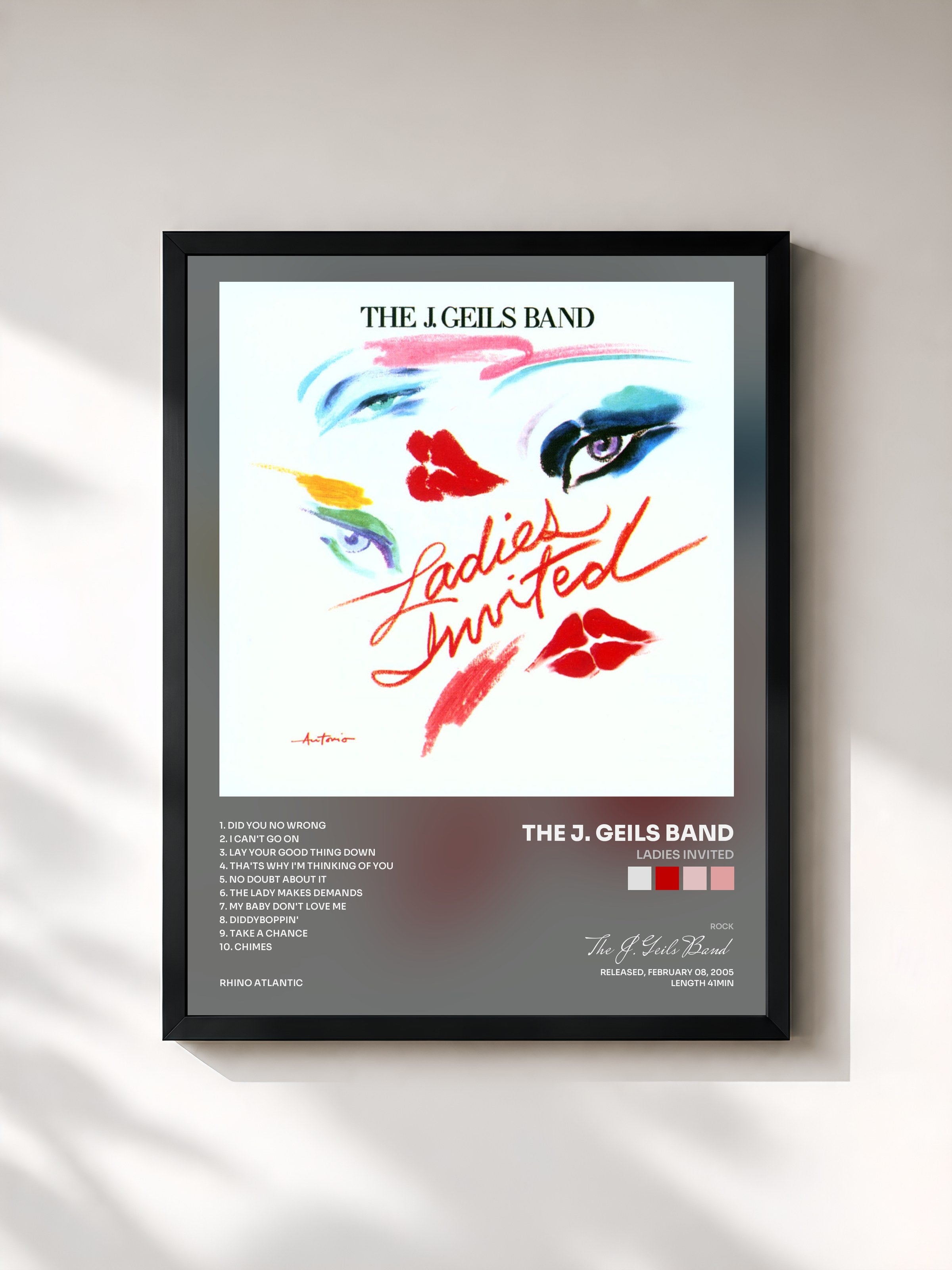 #noir Tableau de l'album Ladies Invited de The J. Geils Band, cadre noir, imprimé et encadré en France