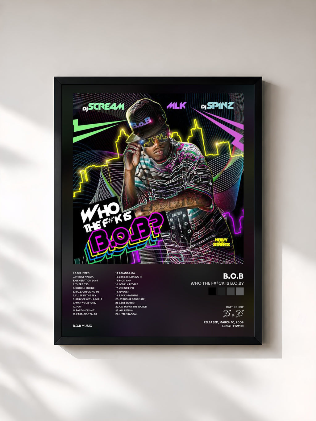 #noir Tableau de l'album Who The F#*ck Is B.o.B? de B.o.B, cadre noir, imprimé et encadré en France