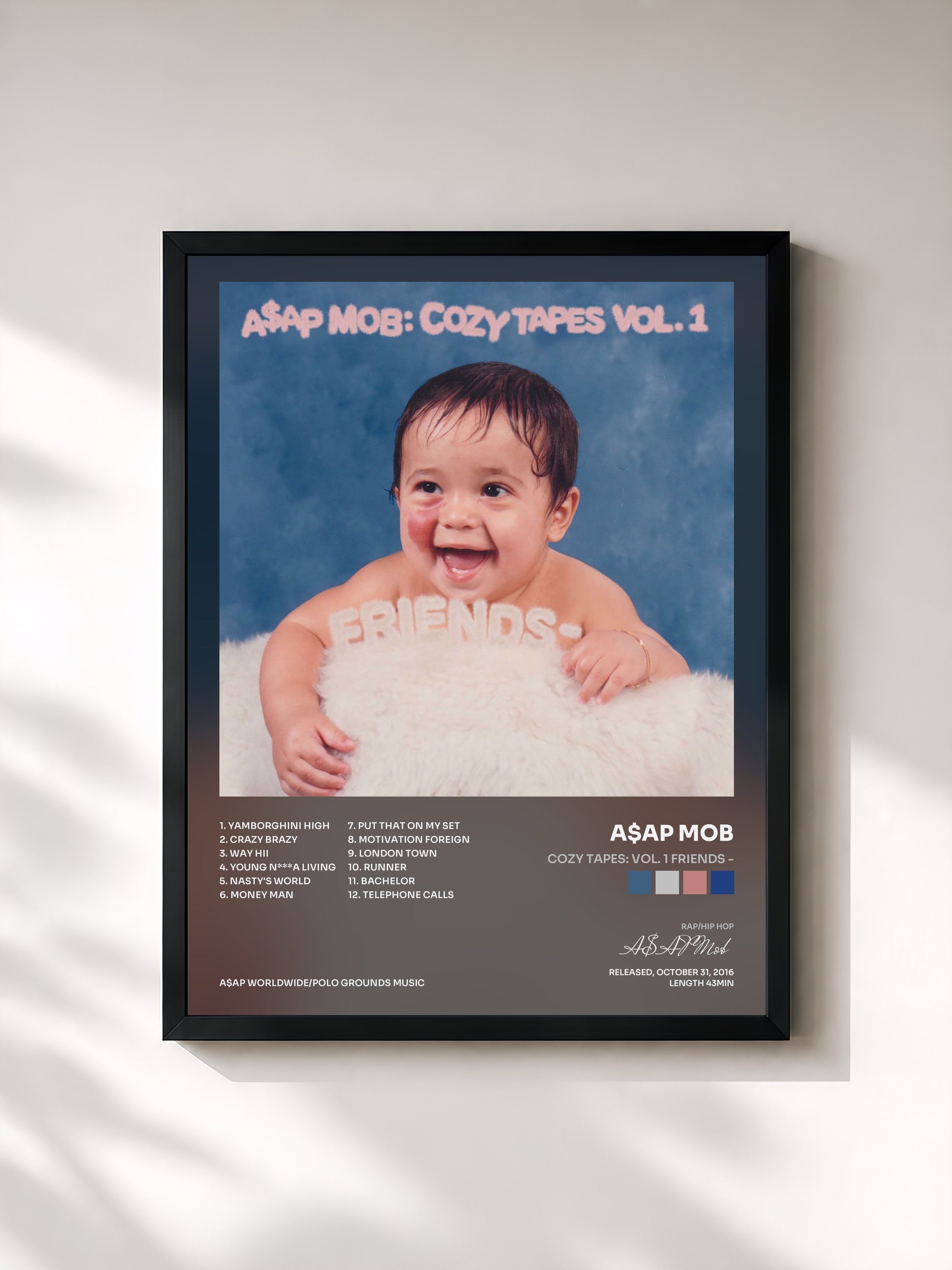 #noir Tableau de l'album Cozy Tapes: Vol. 1 Friends - de A$AP Mob, cadre noir, imprimé et encadré en France