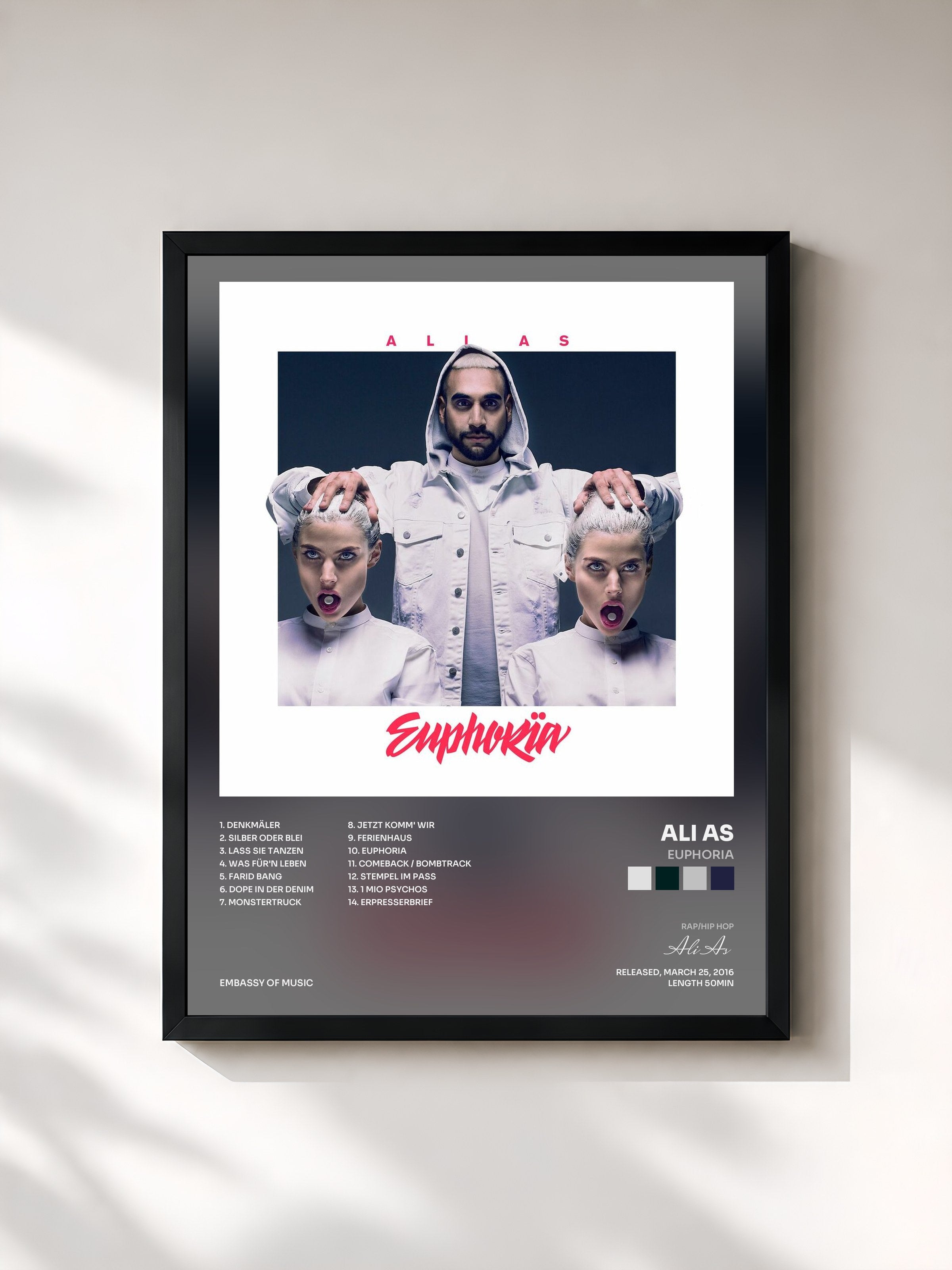 #noir Tableau de l'album Euphoria de Ali As, cadre noir, imprimé et encadré en France