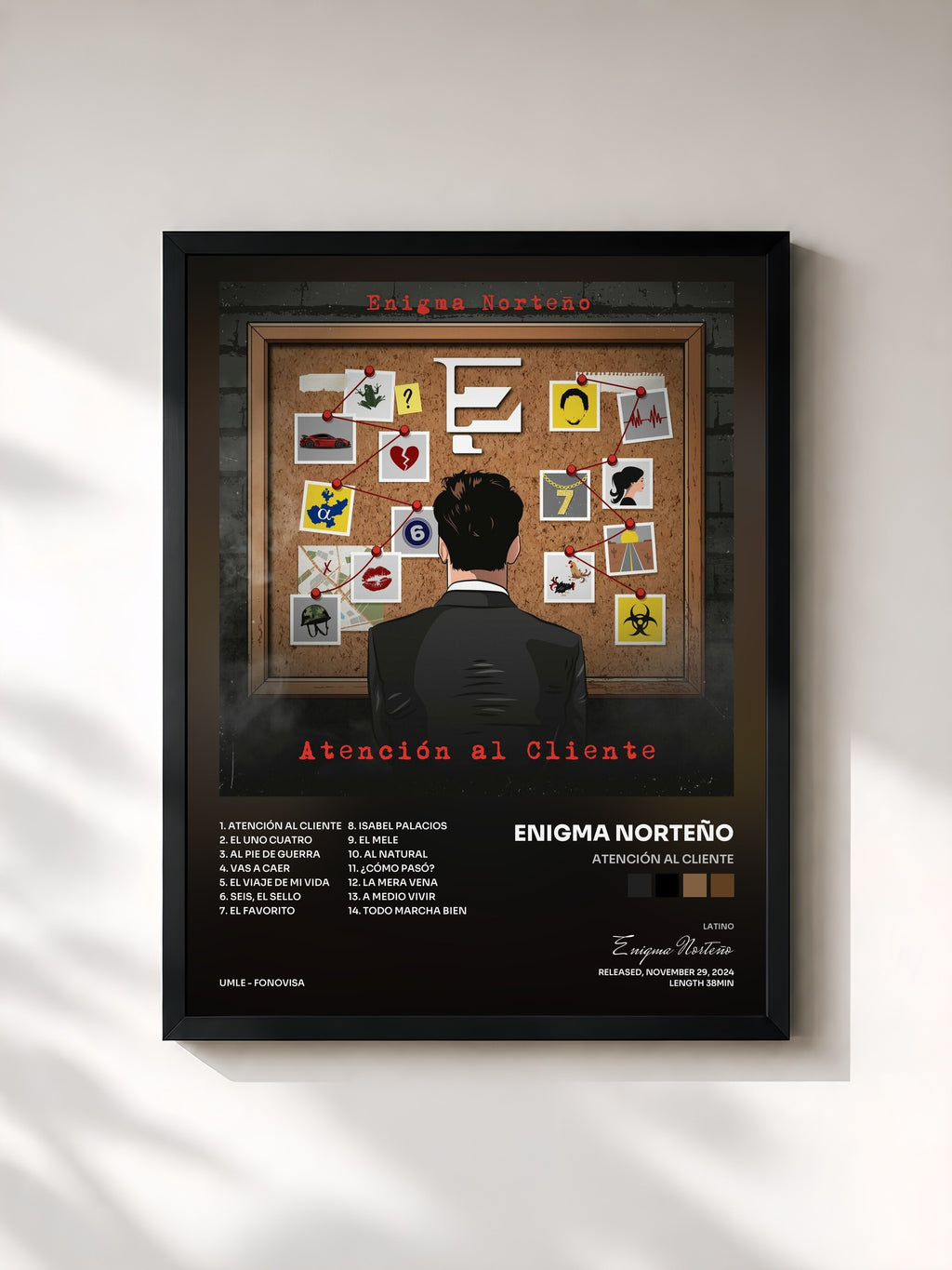 #noir Tableau de l'album Atención Al Cliente de Enigma Norteño, cadre noir, imprimé et encadré en France