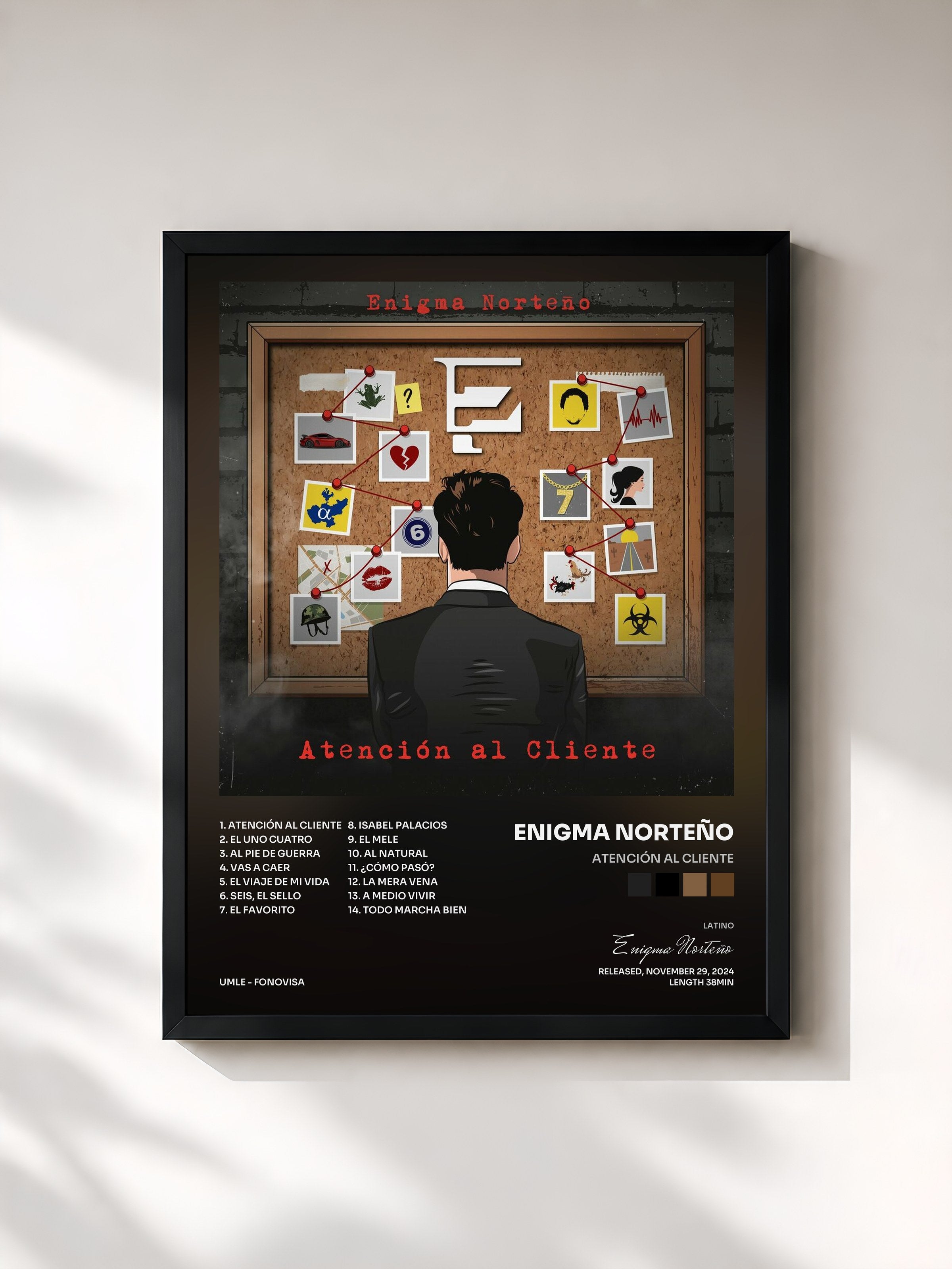 #noir Tableau de l'album Atención Al Cliente de Enigma Norteño, cadre noir, imprimé et encadré en France