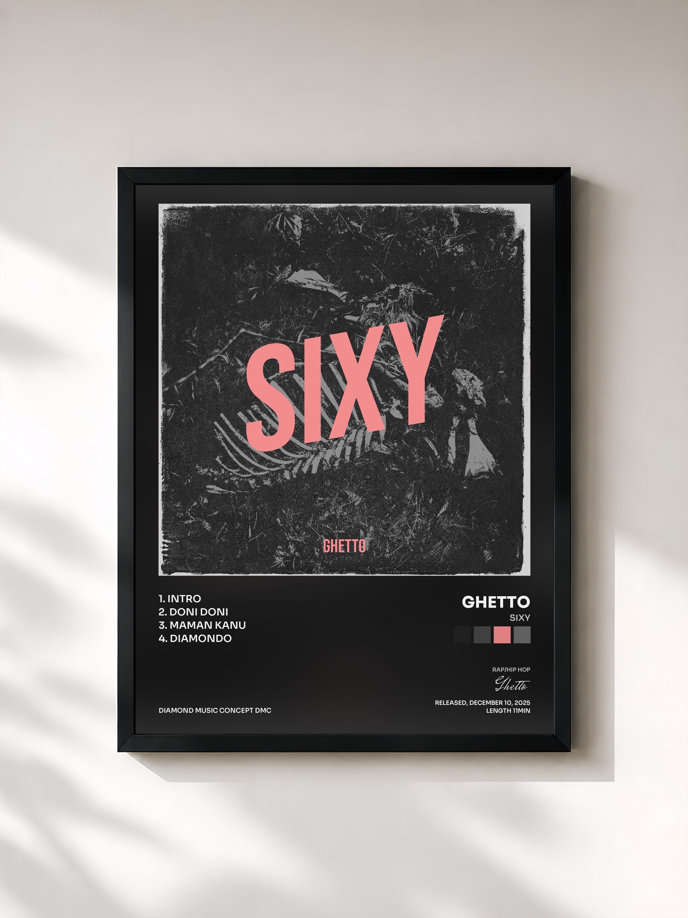 #noir Tableau de l'album Sixy de Ghetto, cadre noir, imprimé et encadré en France
