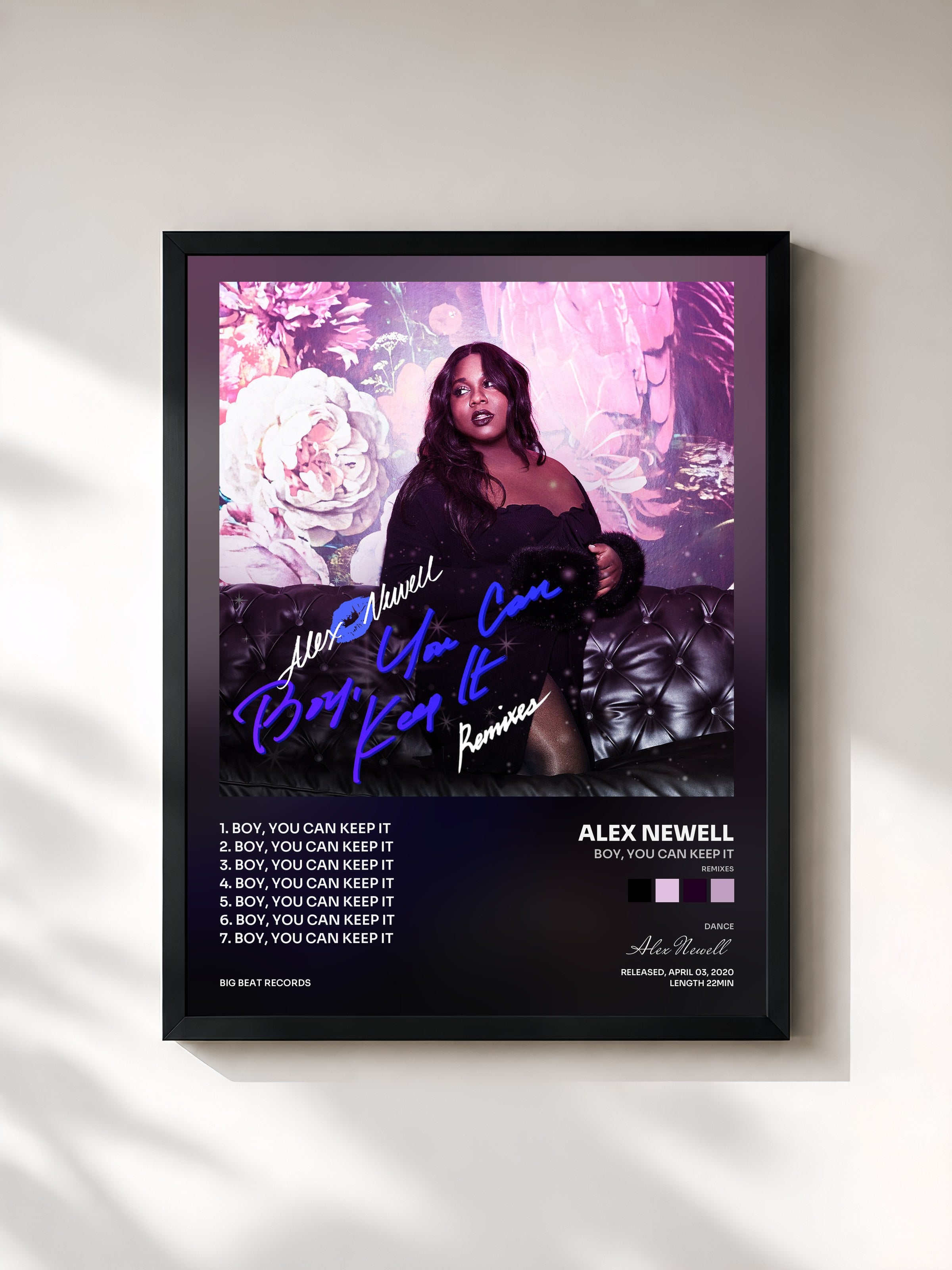 #noir Tableau de l'album Boy, You Can Keep It (Remixes) de Alex Newell, cadre noir, imprimé et encadré en France