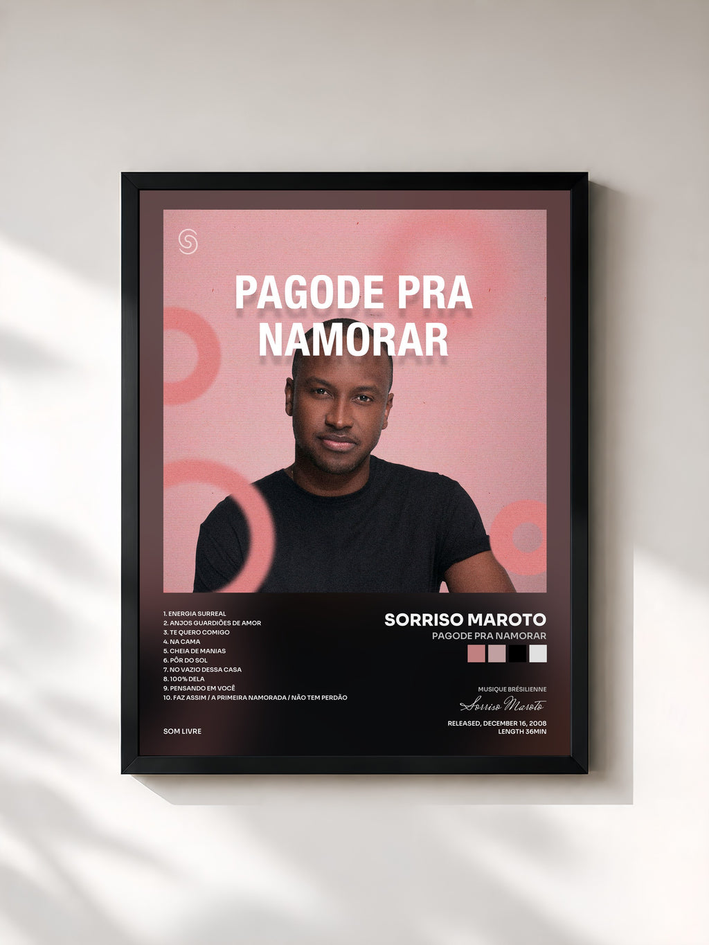 #noir Tableau de l'album Pagode Pra Namorar de Sorriso Maroto, cadre noir, imprimé et encadré en France