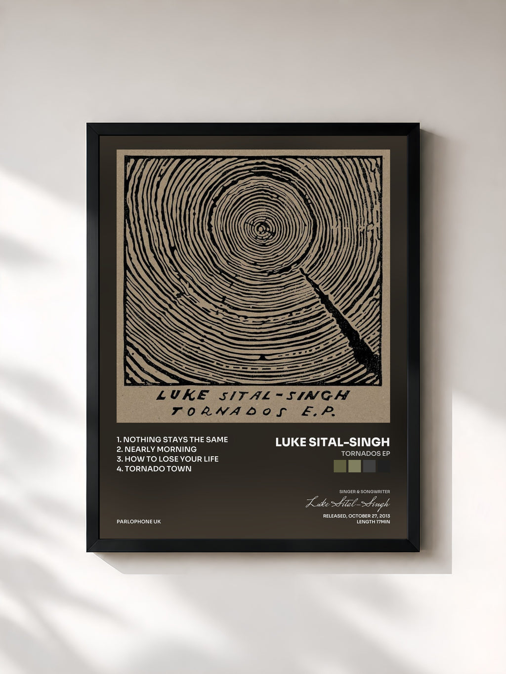 #noir Tableau de l'album Tornados EP de Luke Sital-Singh, cadre noir, imprimé et encadré en France