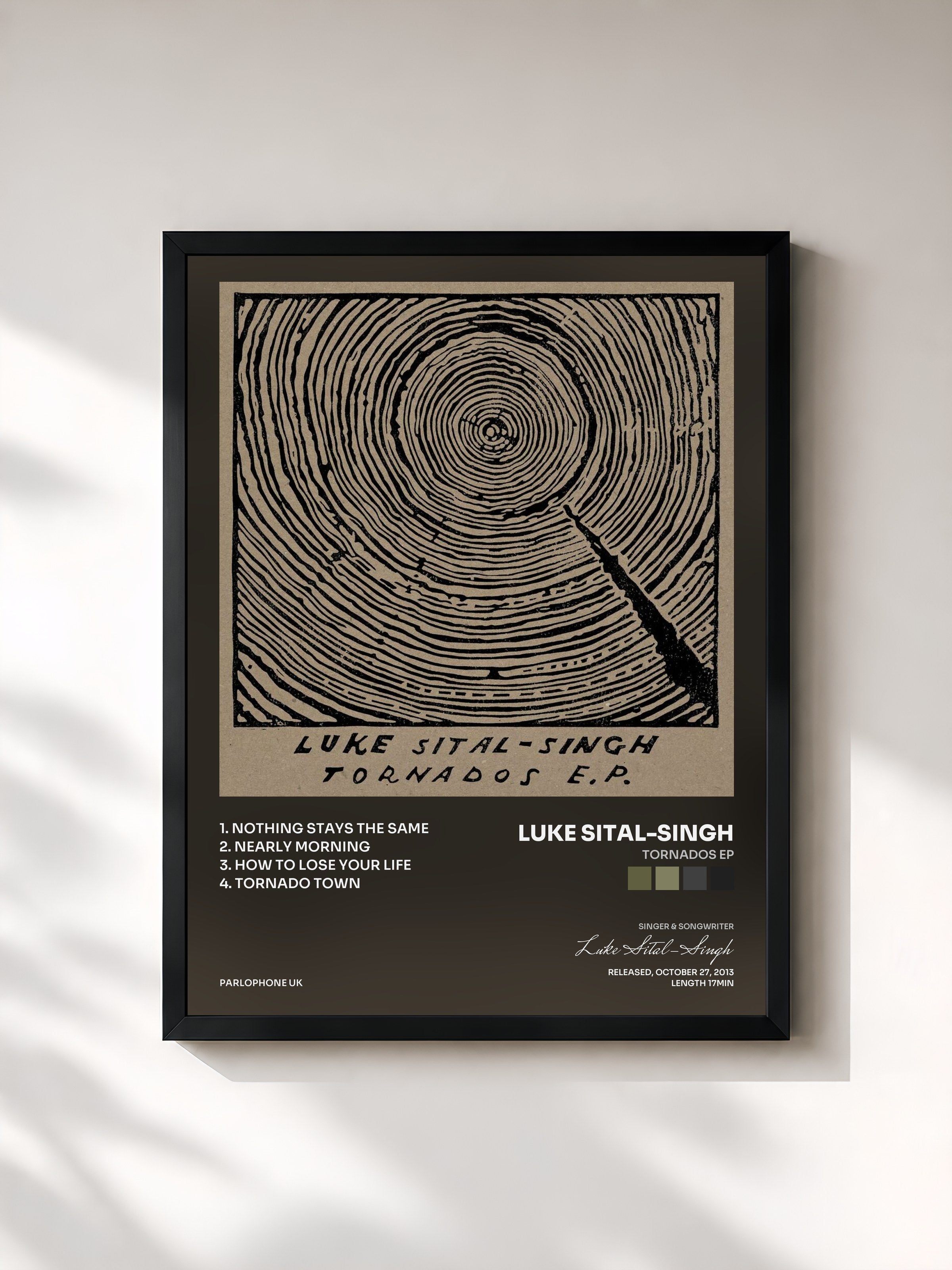 #noir Tableau de l'album Tornados EP de Luke Sital-Singh, cadre noir, imprimé et encadré en France