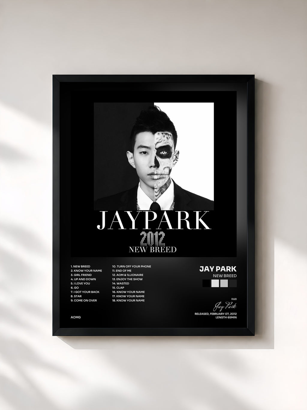 #noir Tableau de l'album New Breed de Jay Park, cadre noir, imprimé et encadré en France