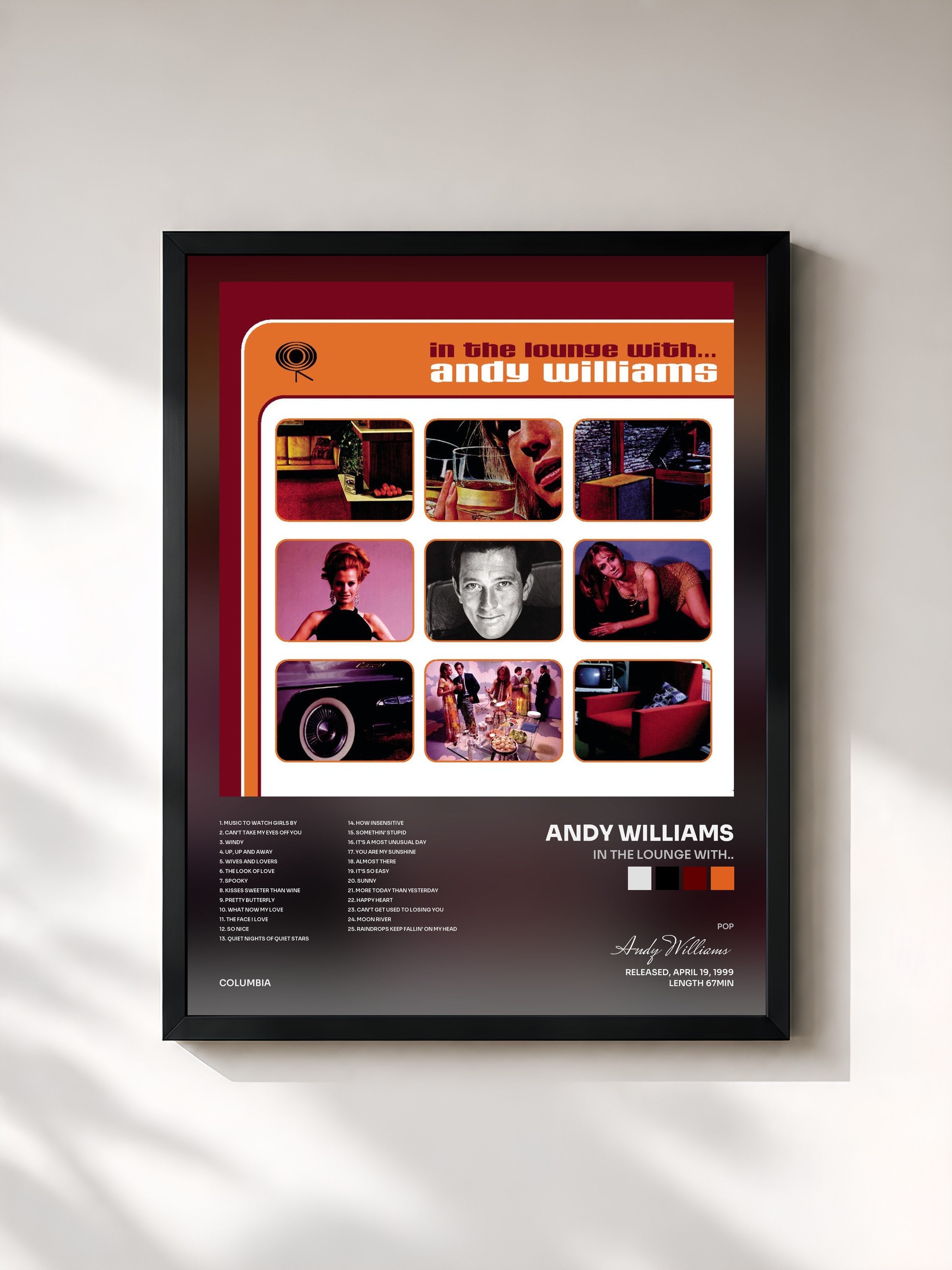 #noir Tableau de l'album In the Lounge With.. de Andy Williams, cadre noir, imprimé et encadré en France