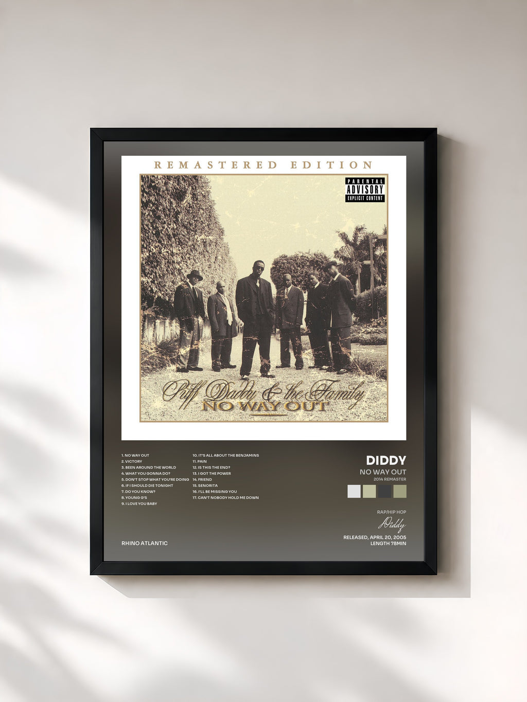 #noir Tableau de l'album No Way Out (2014 Remaster) de Diddy, cadre noir, imprimé et encadré en France