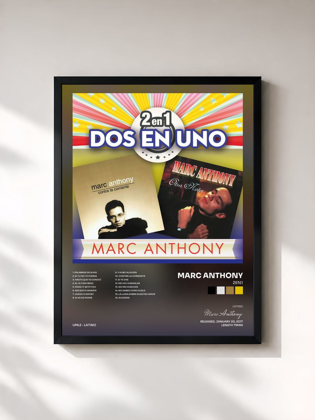 #noir Tableau de l'album 2En1 de Marc Anthony, cadre noir, imprimé et encadré en France