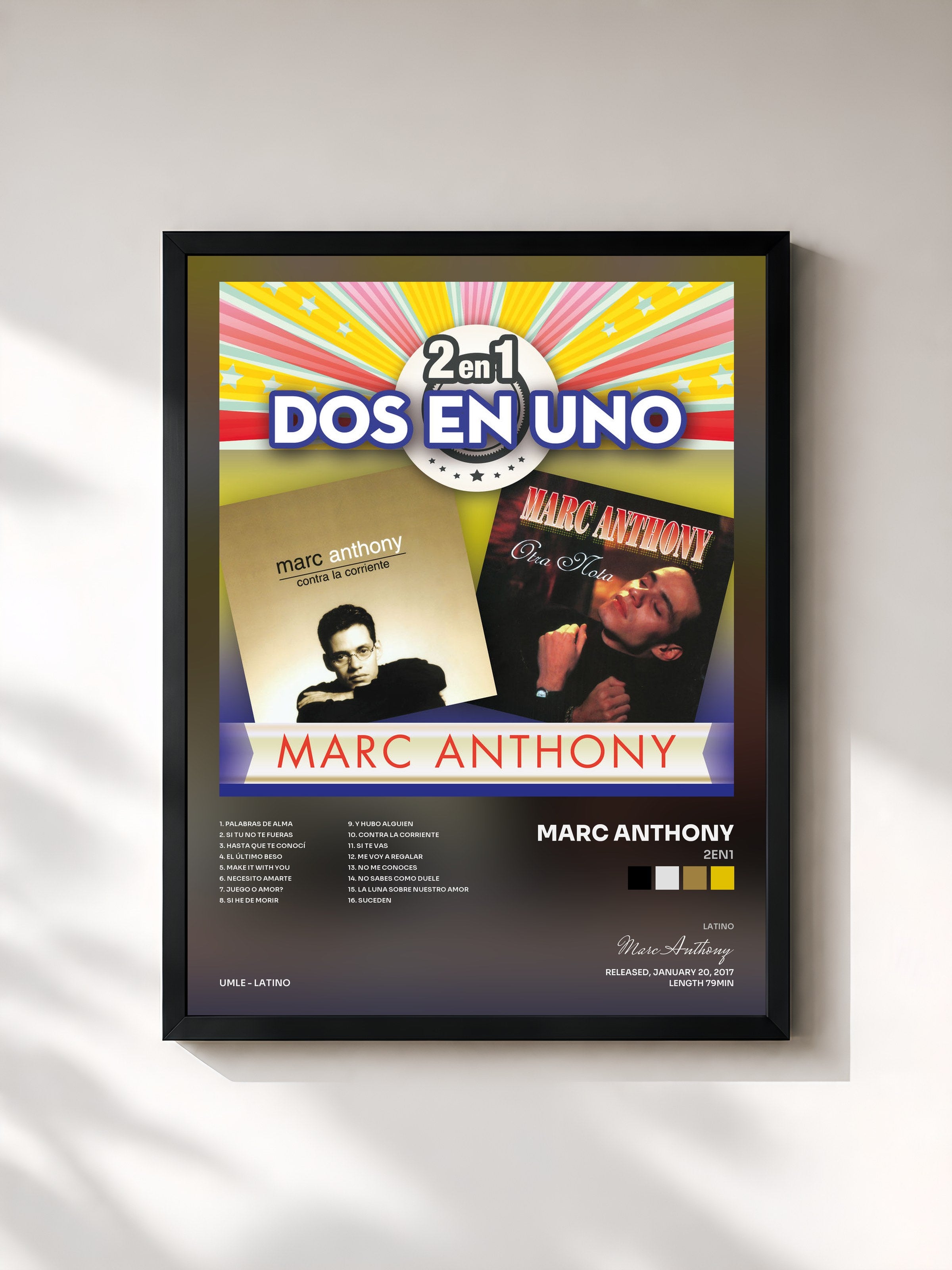 #noir Tableau de l'album 2En1 de Marc Anthony, cadre noir, imprimé et encadré en France