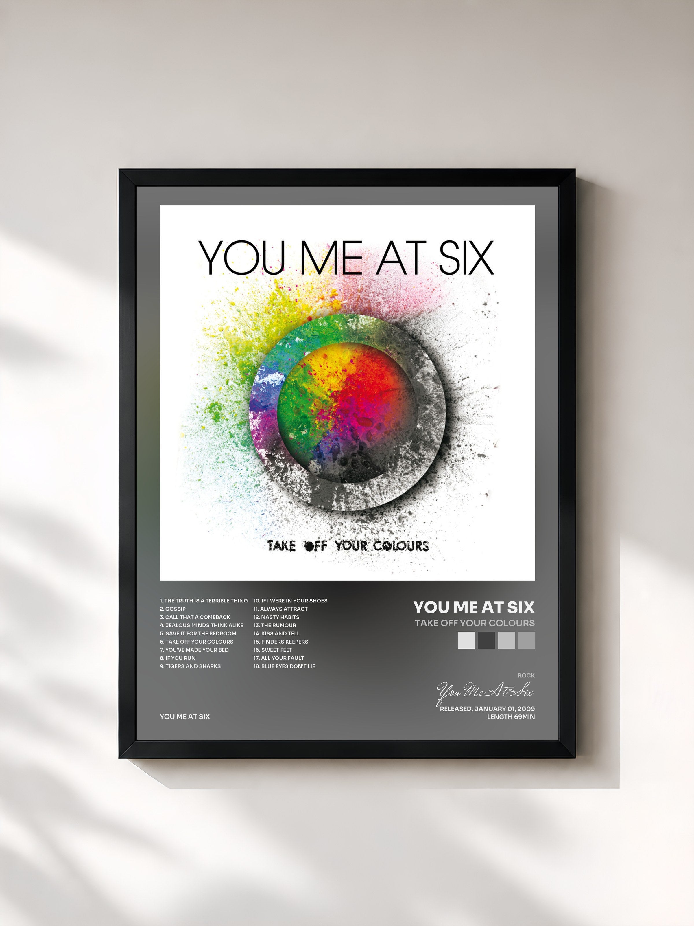 #noir Tableau de l'album Take off Your Colours de You Me At Six, cadre noir, imprimé et encadré en France