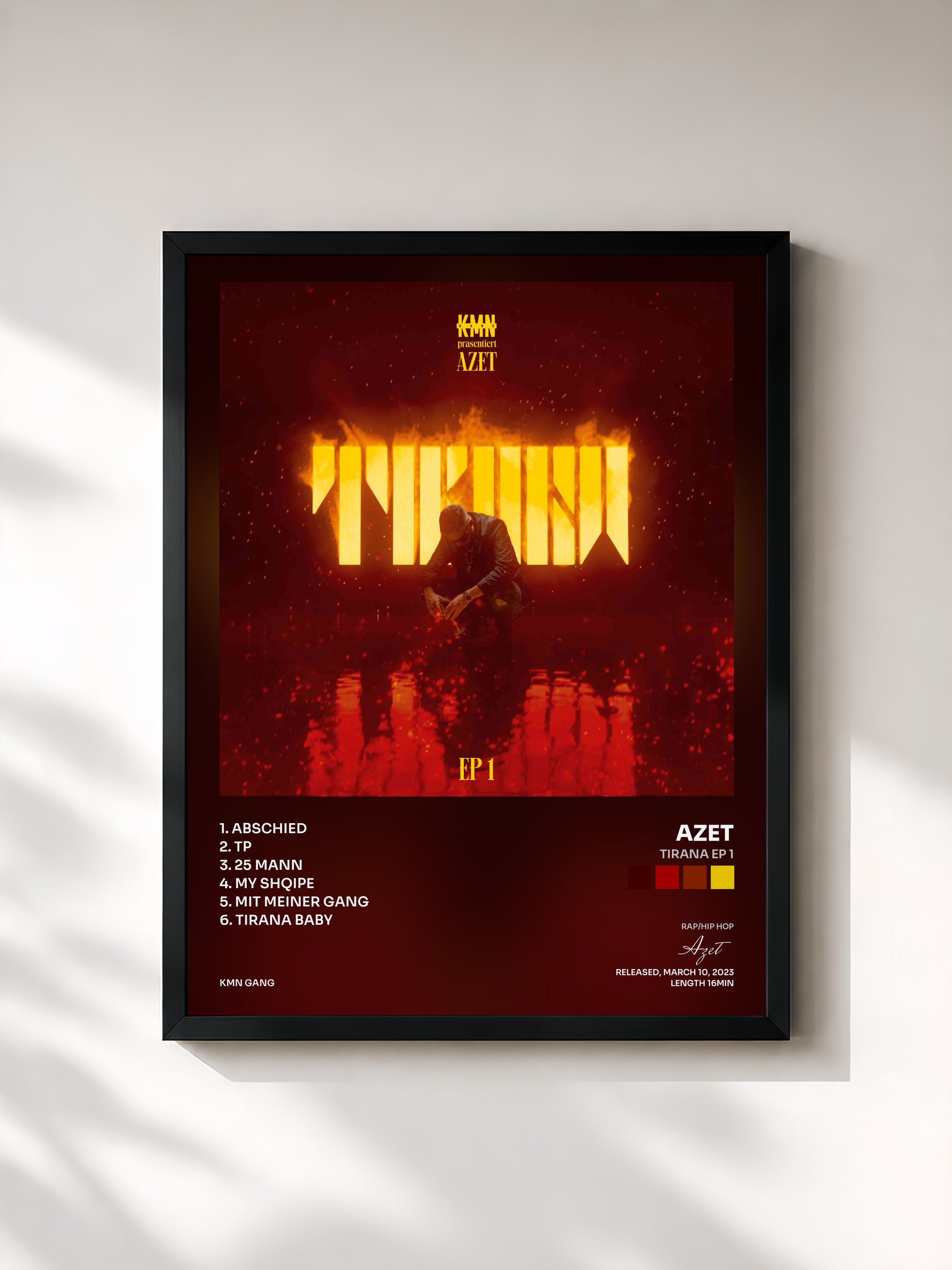 #noir Tableau de l'album Tirana EP 1 de Azet, cadre noir, imprimé et encadré en France