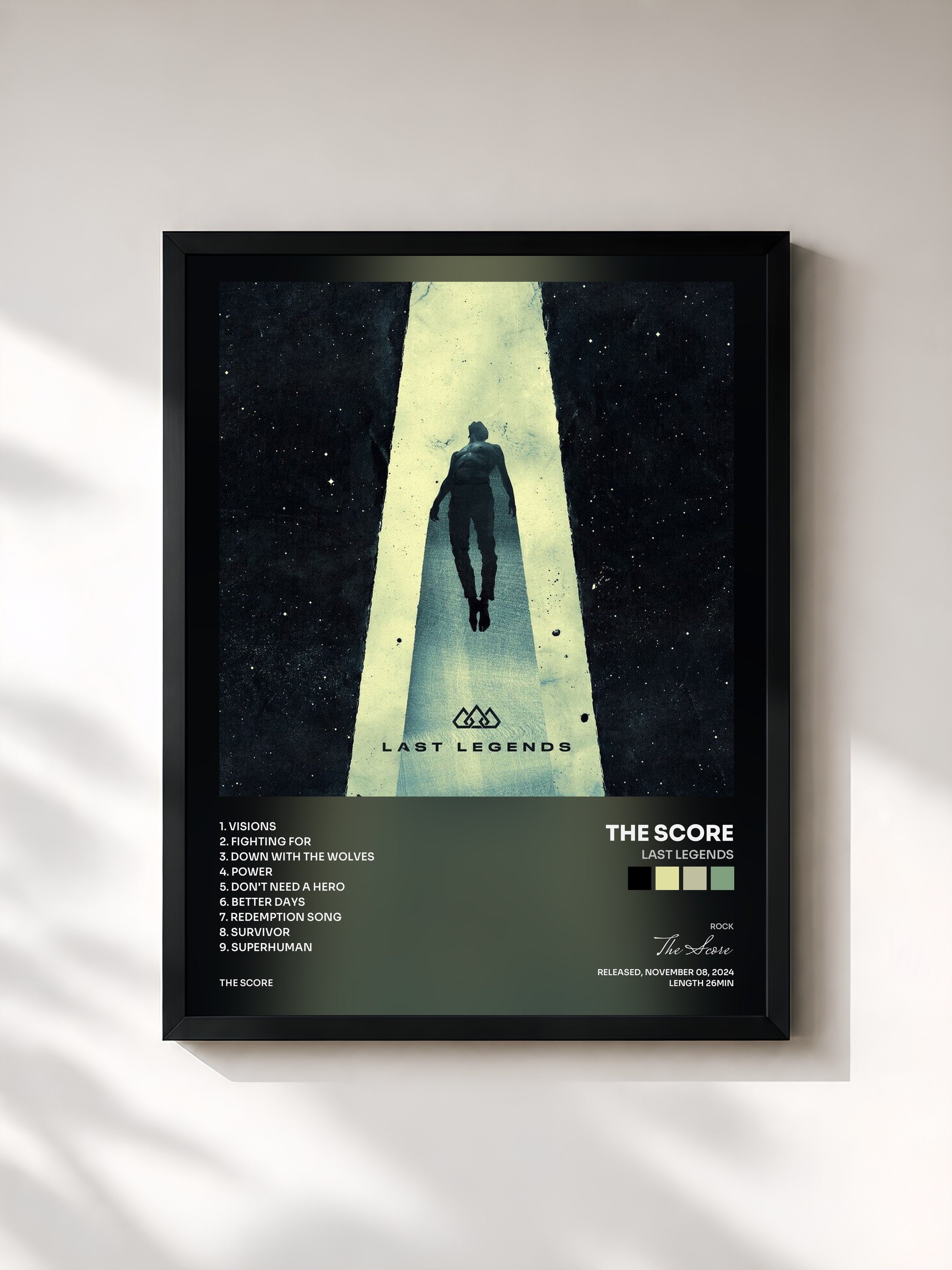 #noir Tableau de l'album Last Legends de The Score, cadre noir, imprimé et encadré en France