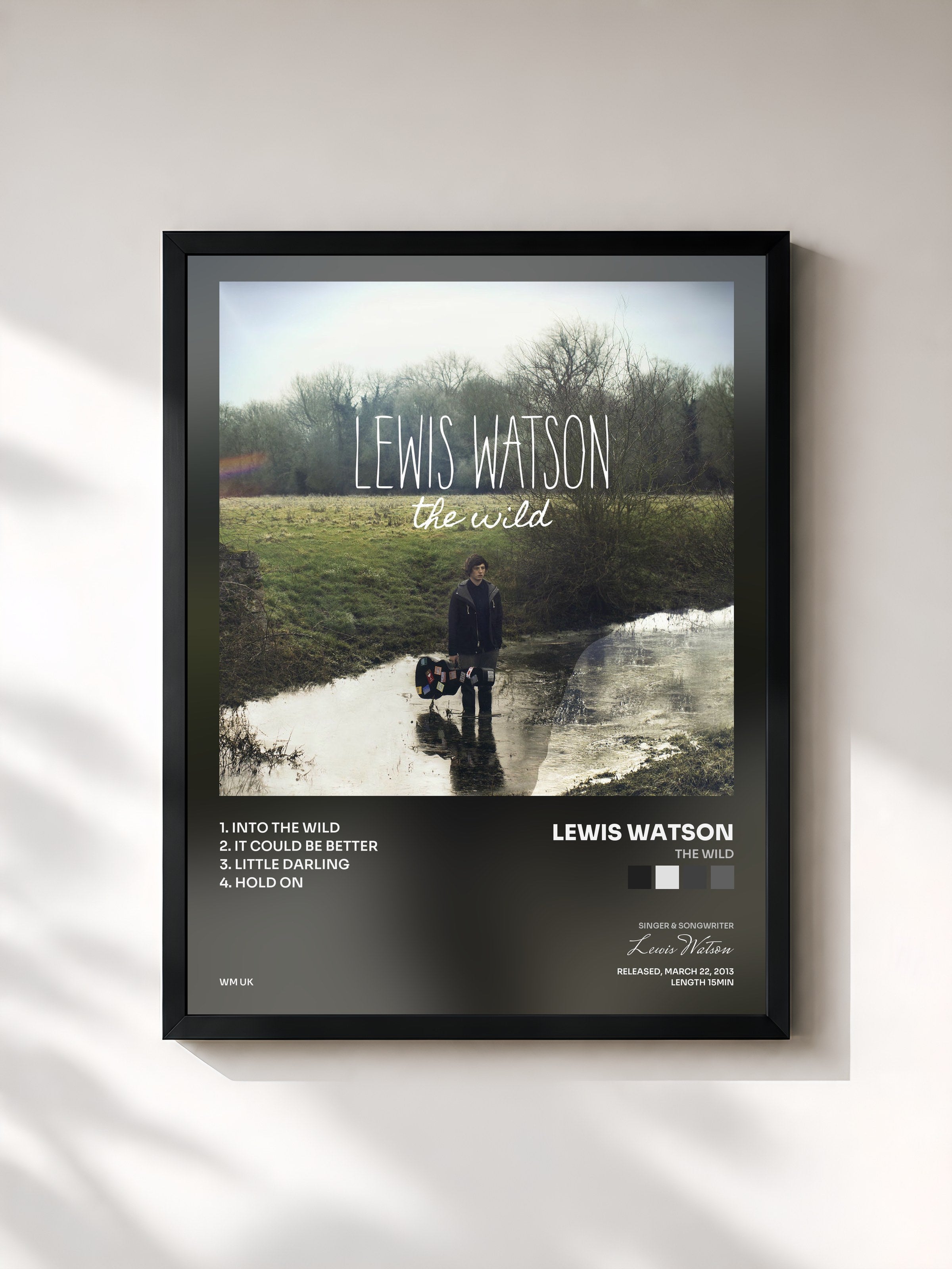 #noir Tableau de l'album The Wild de Lewis Watson, cadre noir, imprimé et encadré en France
