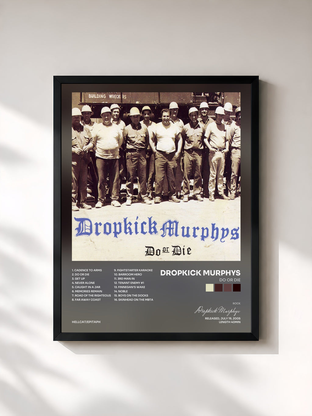 #noir Tableau de l'album Do Or Die de Dropkick Murphys, cadre noir, imprimé et encadré en France