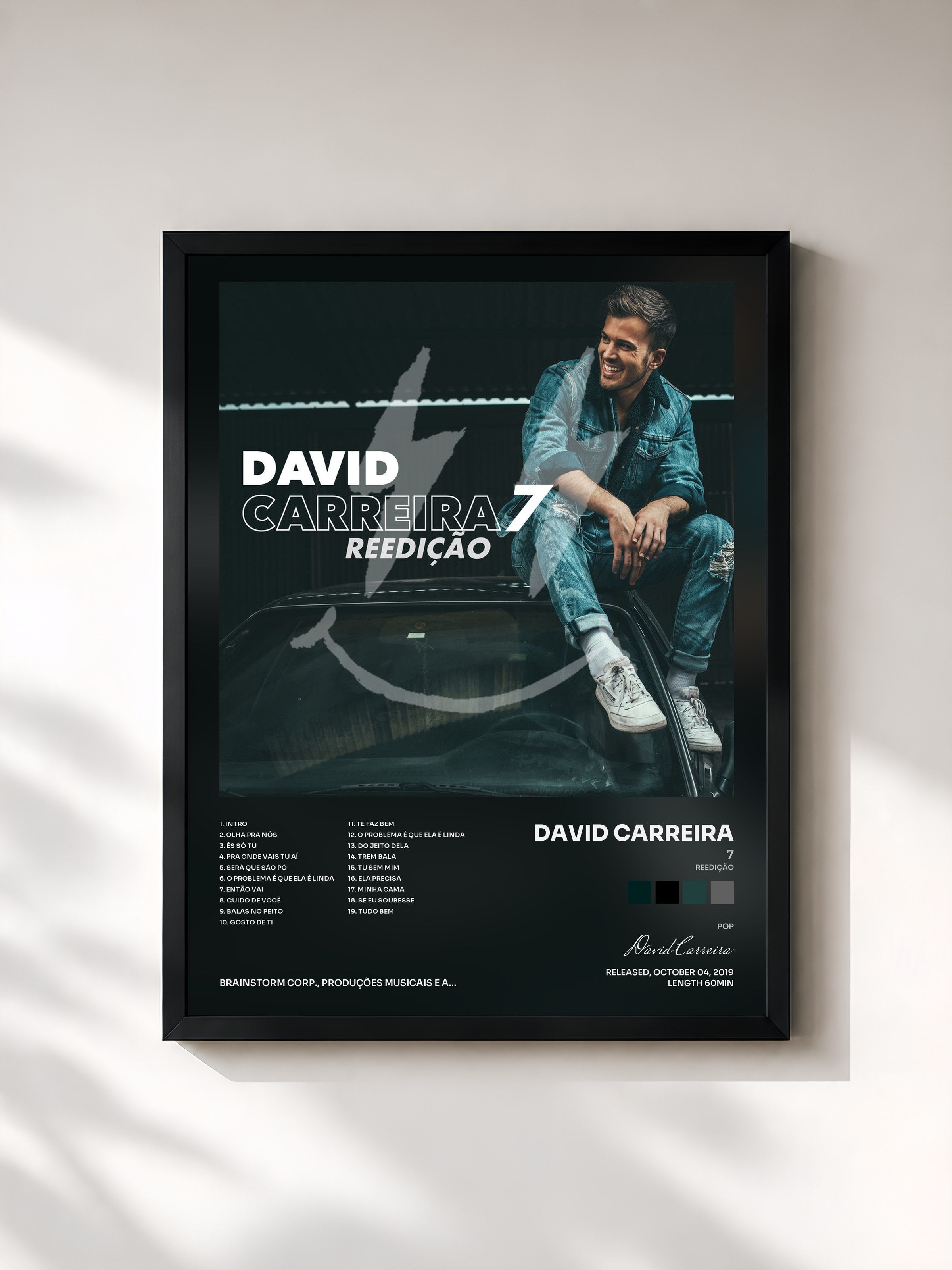 #noir Tableau de l'album 7 (Reedição) de David Carreira, cadre noir, imprimé et encadré en France
