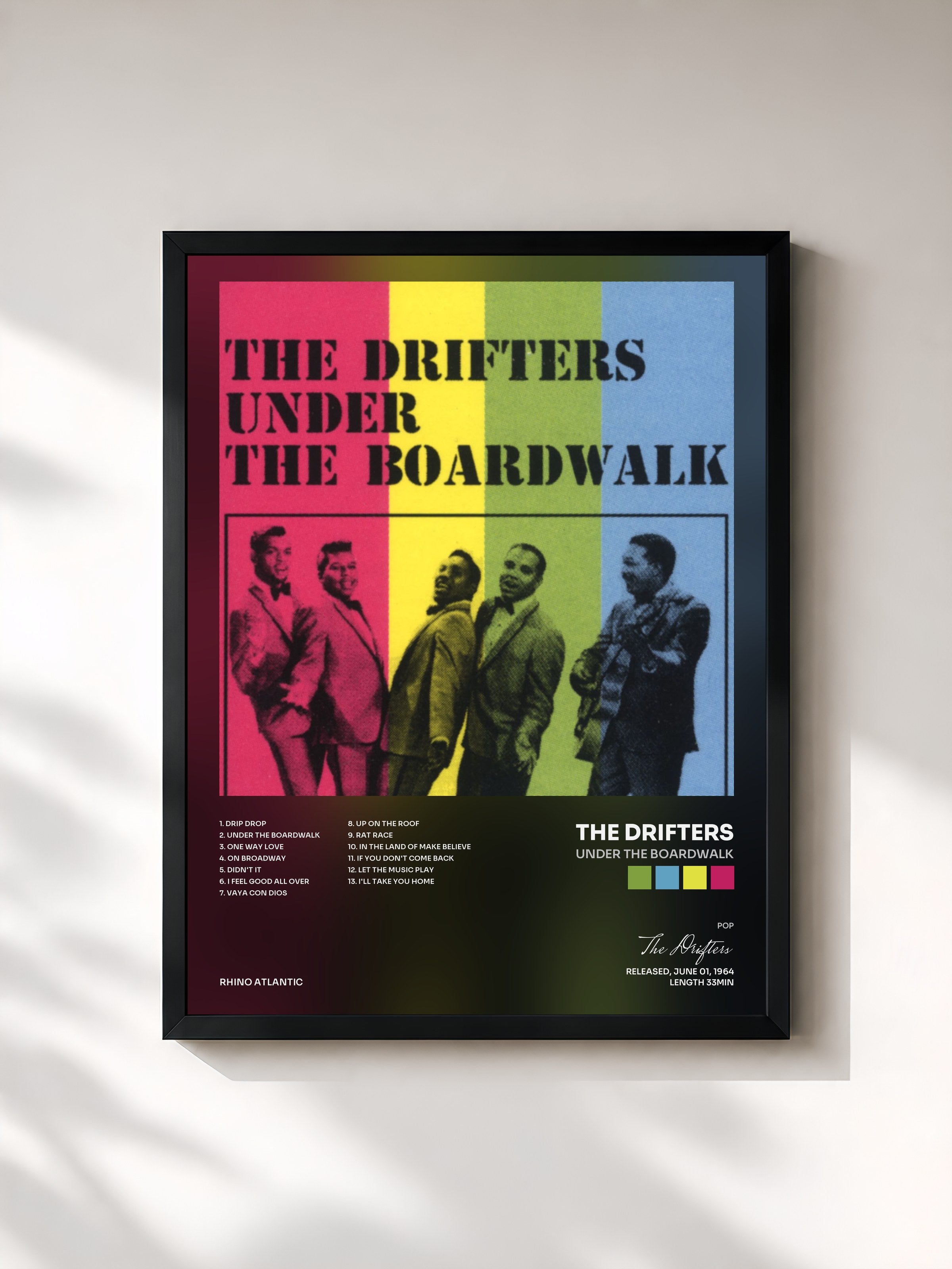 #noir Tableau de l'album Under the Boardwalk de The Drifters, cadre noir, imprimé et encadré en France