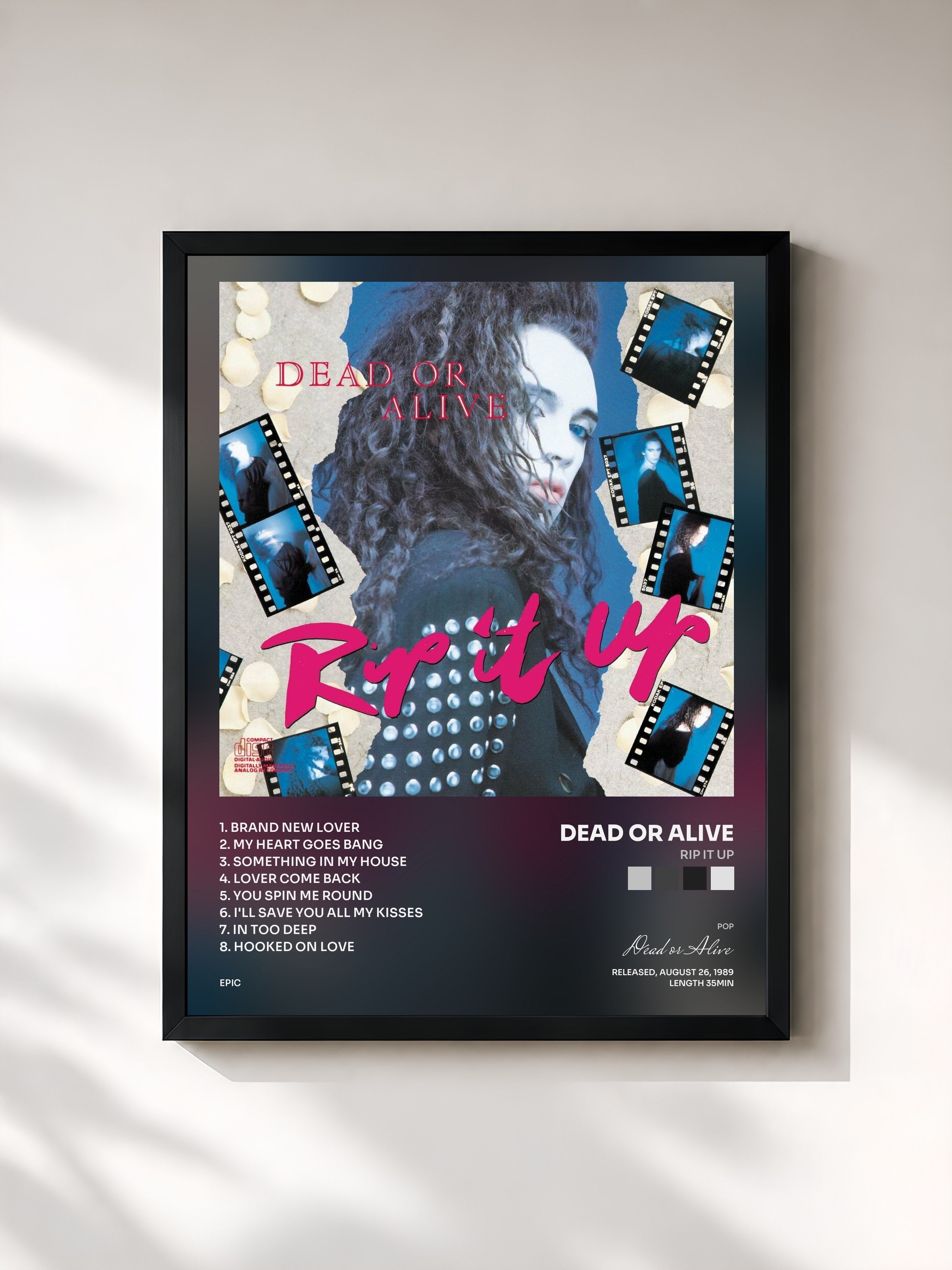 #noir Tableau de l'album Rip It Up de Dead or Alive, cadre noir, imprimé et encadré en France