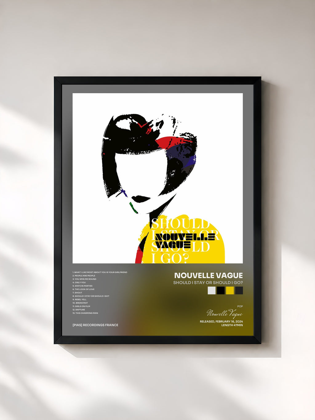 #noir Tableau de l'album Should I Stay or Should I Go? de Nouvelle Vague, cadre noir, imprimé et encadré en France