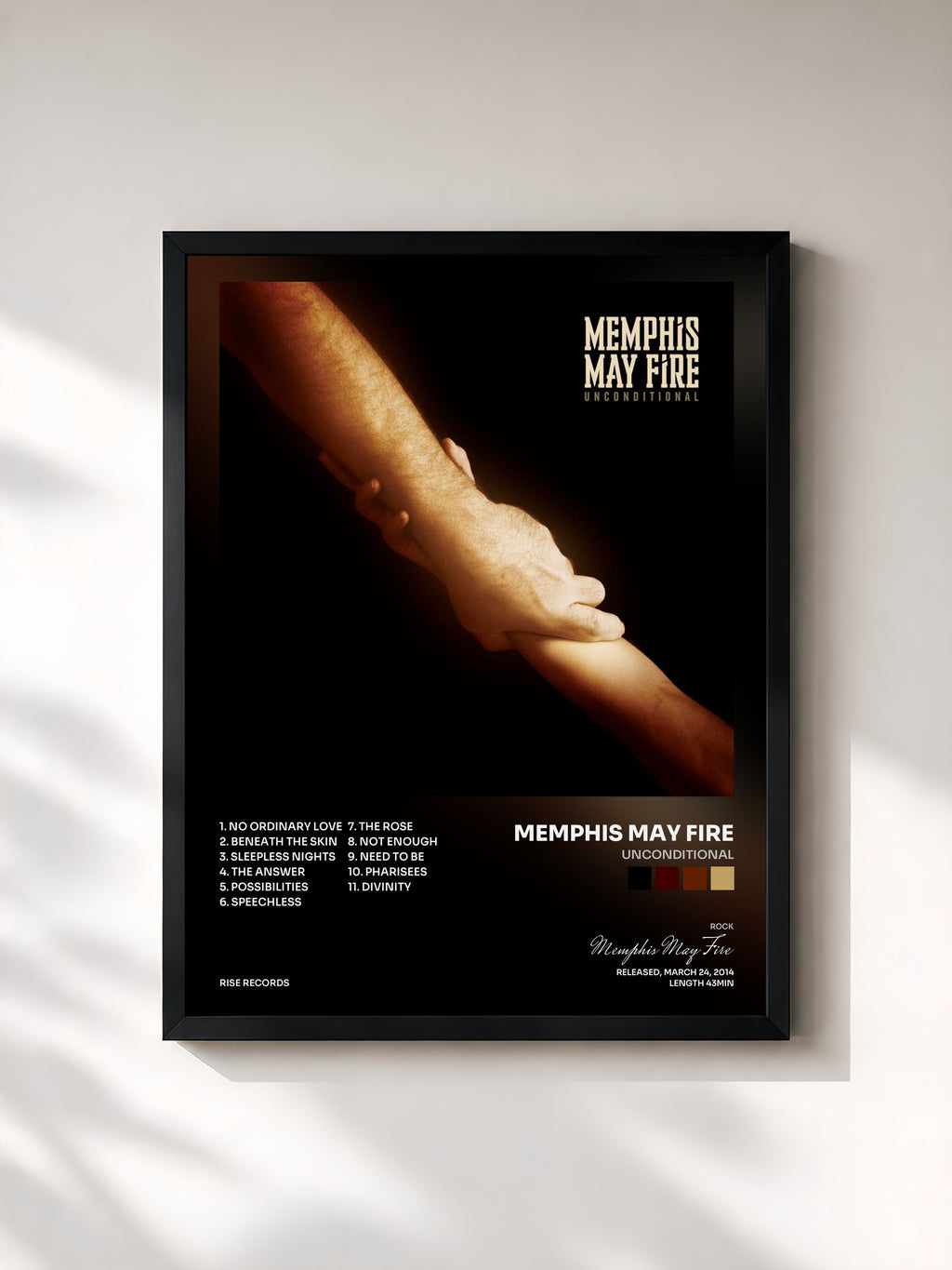 #noir Tableau de l'album Unconditional de Memphis May Fire, cadre noir, imprimé et encadré en France