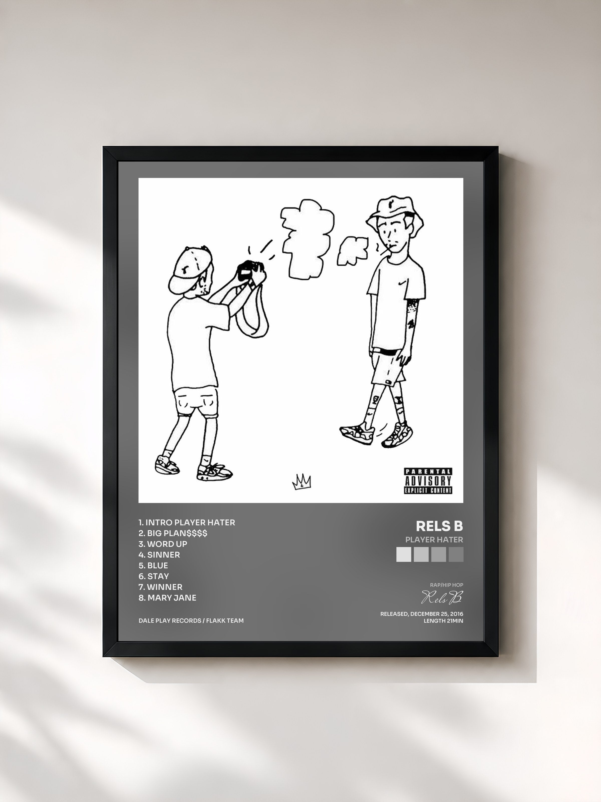 #noir Tableau de l'album Player Hater de Rels B, cadre noir, imprimé et encadré en France