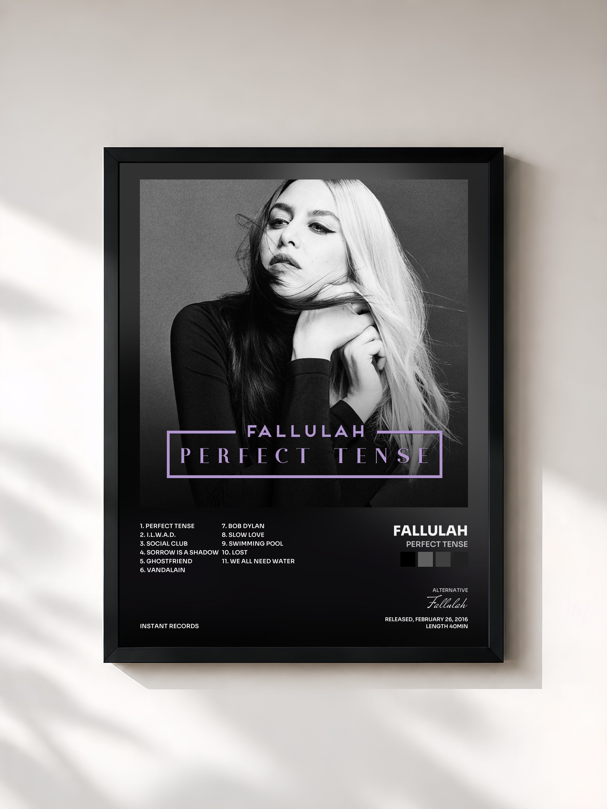 #noir Tableau de l'album Perfect Tense de Fallulah, cadre noir, imprimé et encadré en France