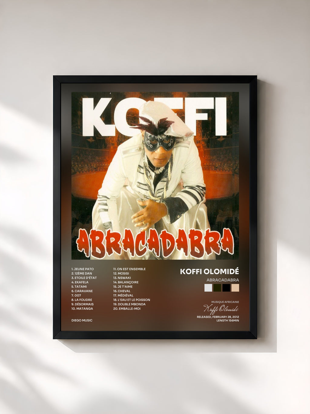 #noir Tableau de l'album Abracadabra de Koffi Olomidé, cadre noir, imprimé et encadré en France