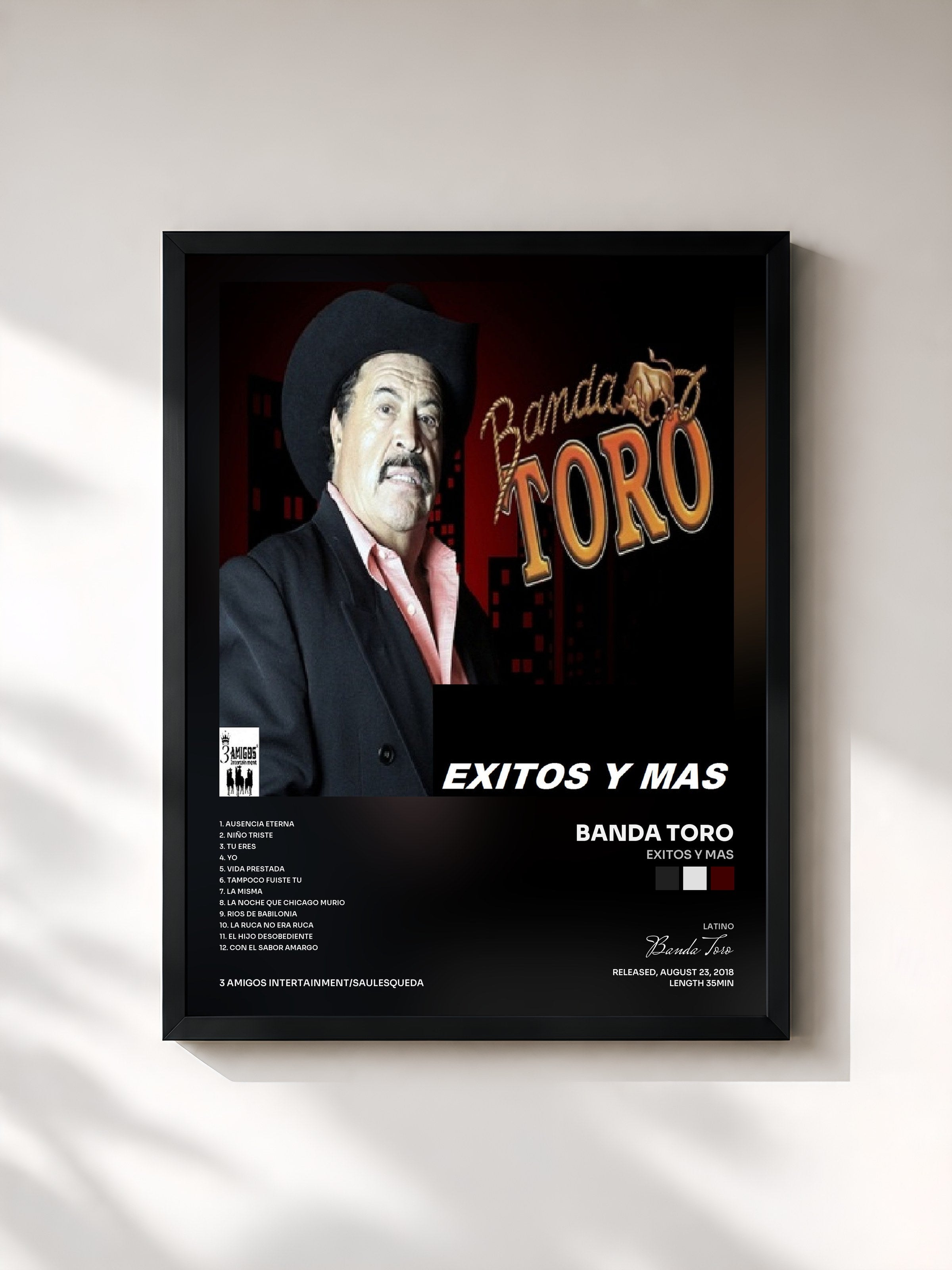 #noir Tableau de l'album Exitos Y Mas de Banda Toro, cadre noir, imprimé et encadré en France