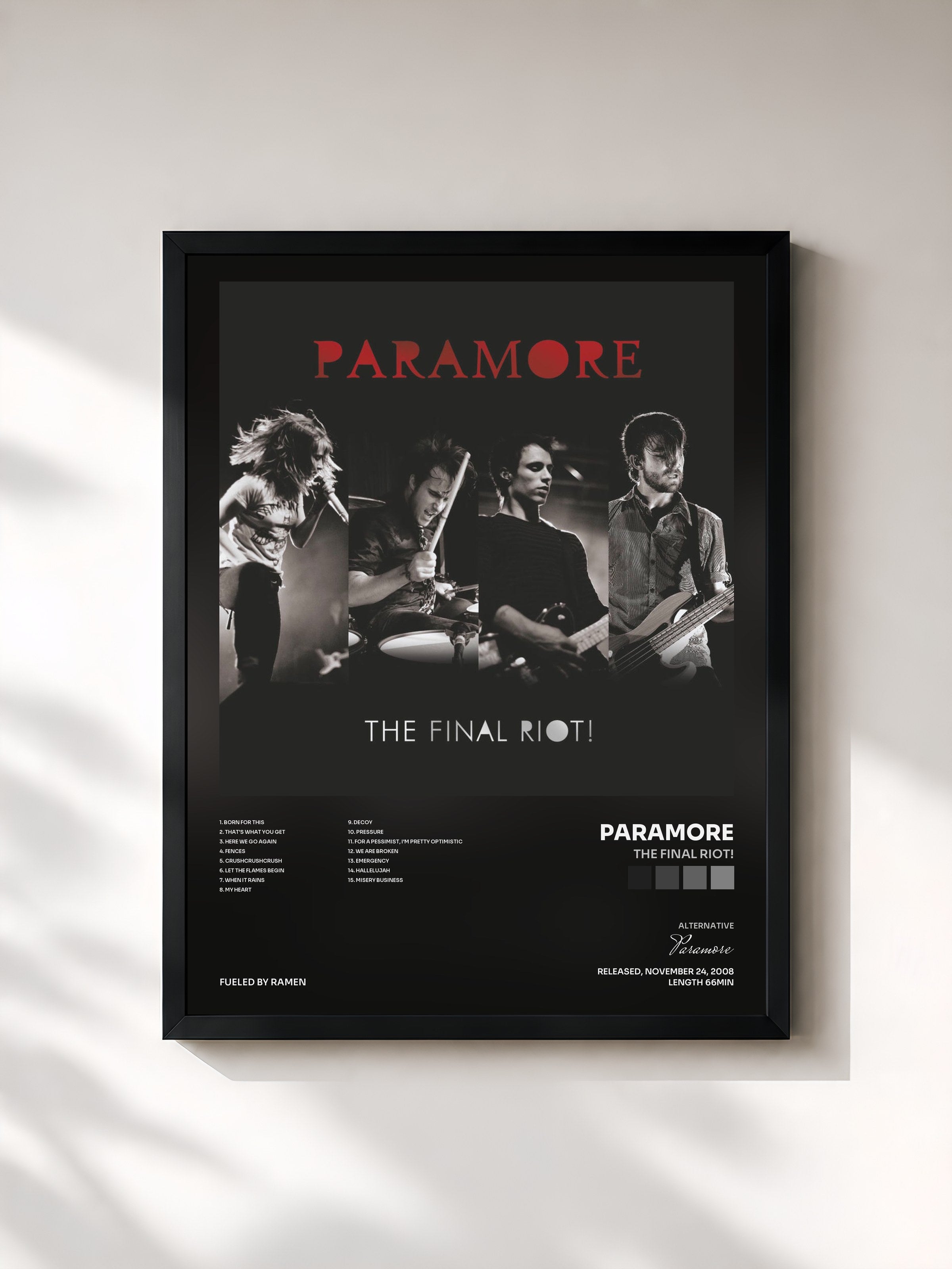 #noir Tableau de l'album The Final Riot! de Paramore, cadre noir, imprimé et encadré en France