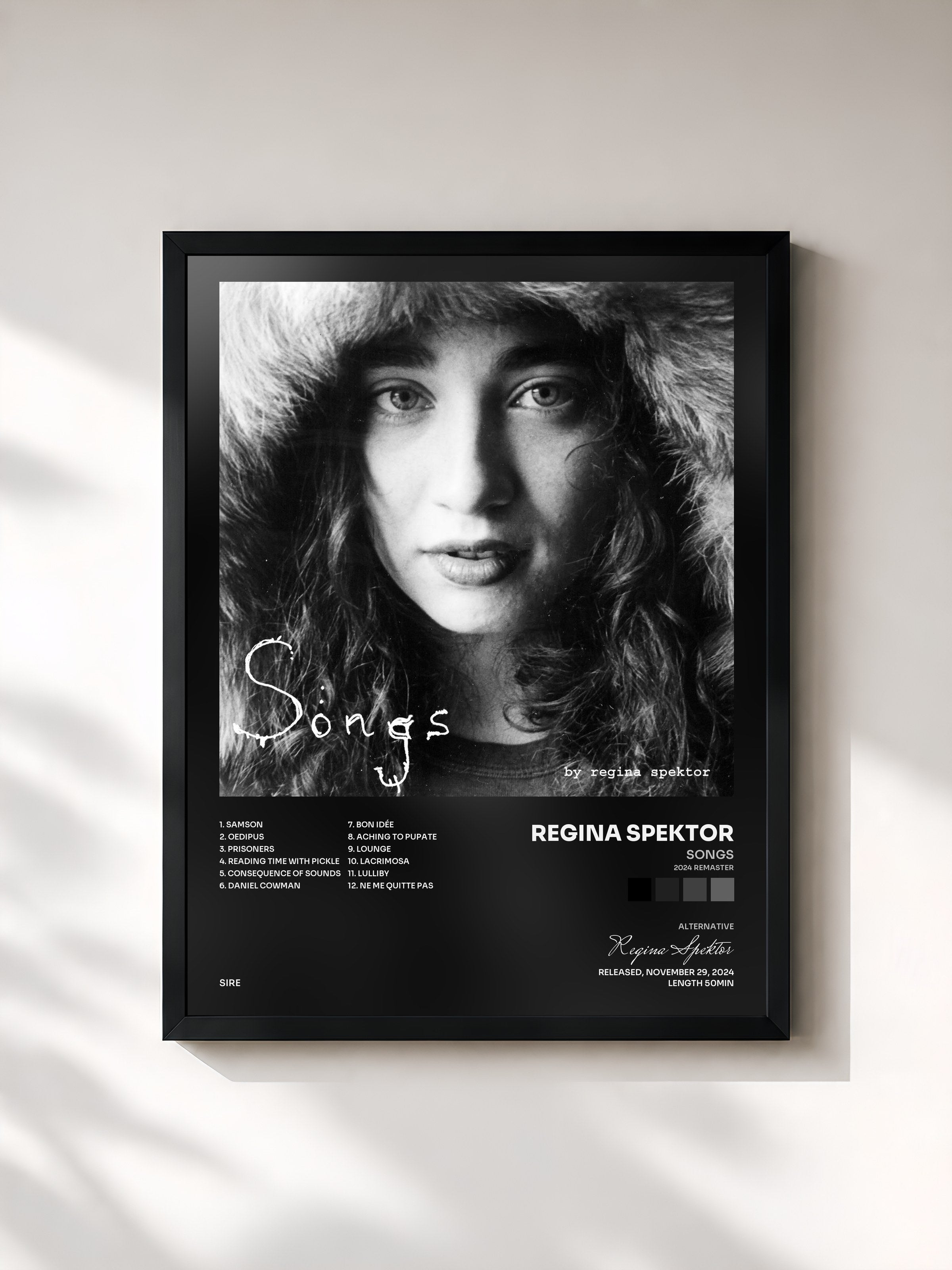 #noir Tableau de l'album Songs (2024 Remaster) de Regina Spektor, cadre noir, imprimé et encadré en France