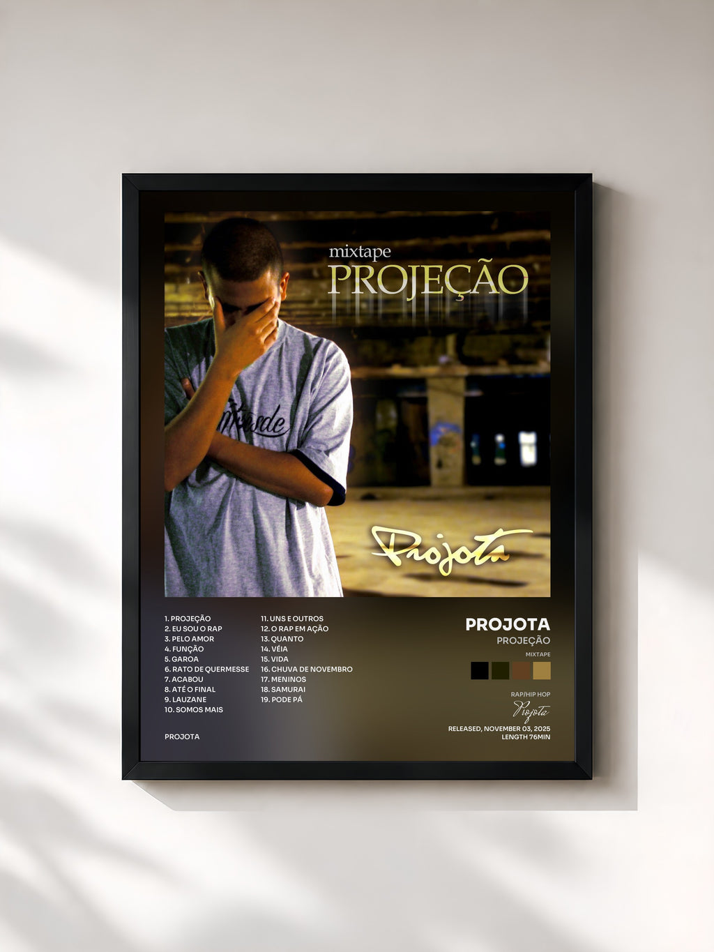#noir Tableau de l'album Projeção (Mixtape) de Projota, cadre noir, imprimé et encadré en France