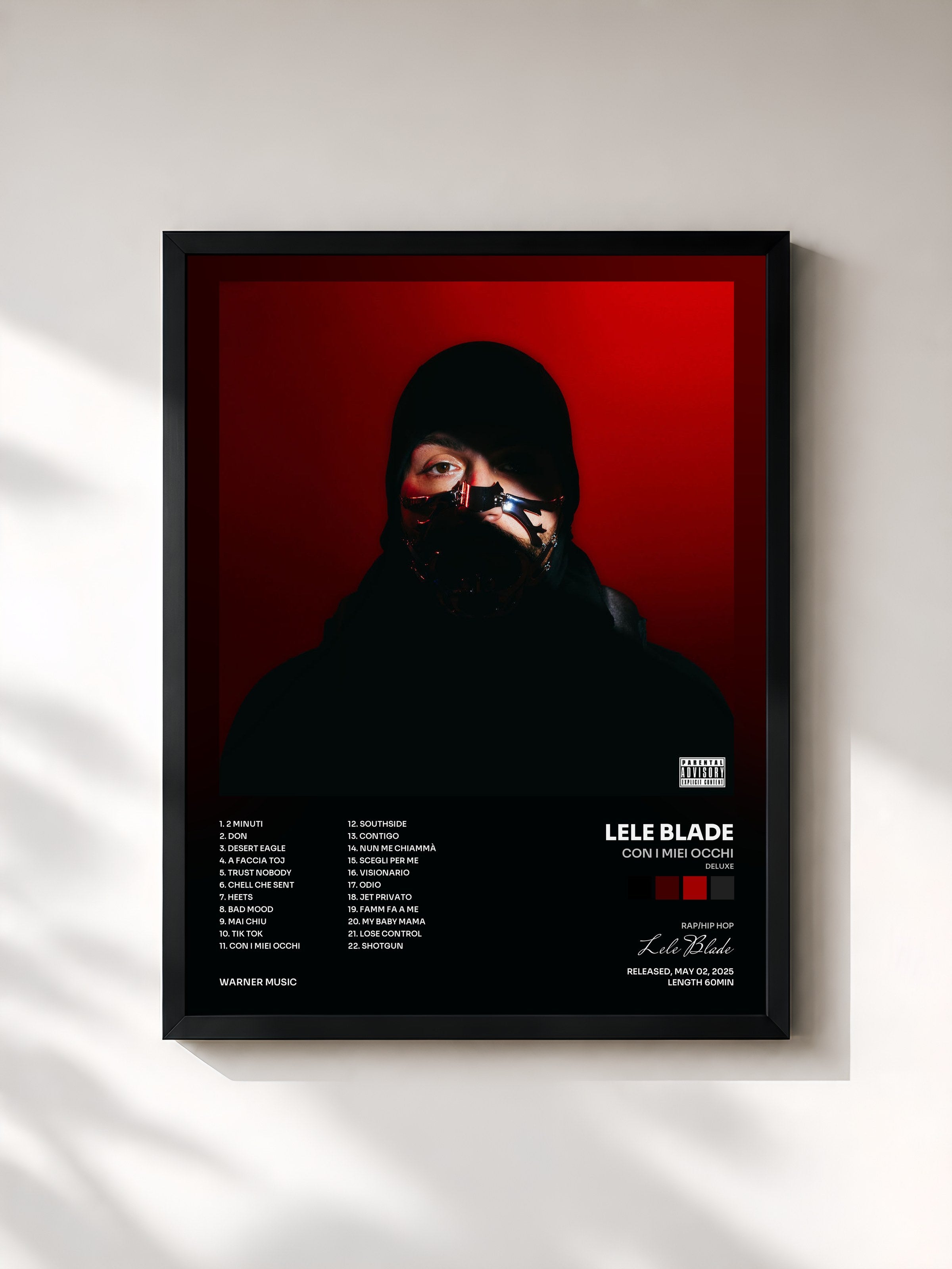 #noir Tableau de l'album CON I MIEI OCCHI (Deluxe) de Lele Blade, cadre noir, imprimé et encadré en France