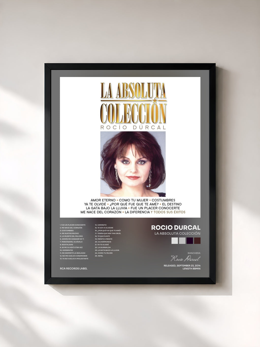 #noir Tableau de l'album La Absoluta Colección de Rocio Durcal, cadre noir, imprimé et encadré en France
