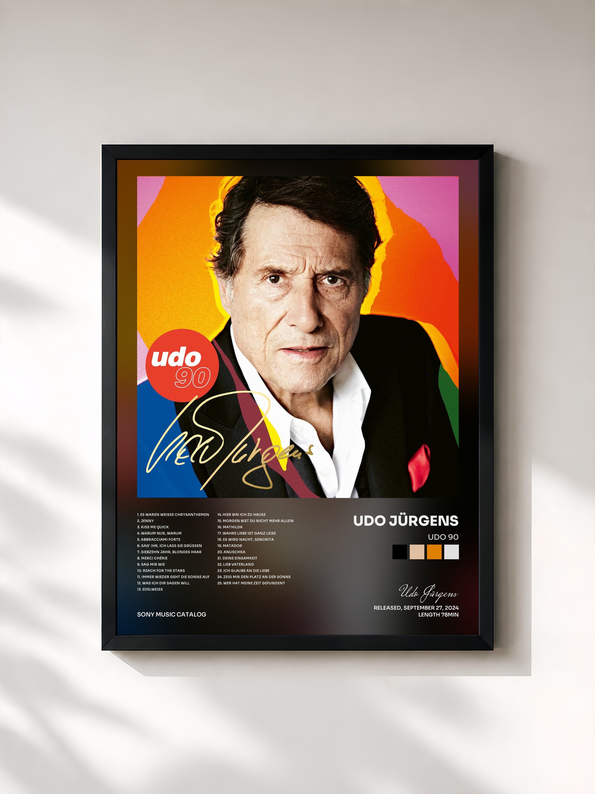#noir Tableau de l'album udo 90 de Udo Jürgens, cadre noir, imprimé et encadré en France