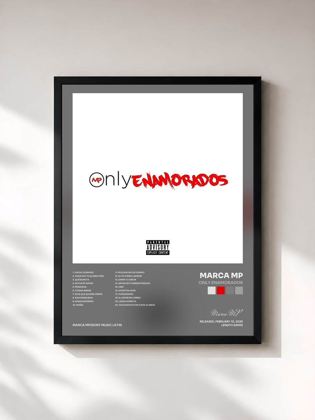 #noir Tableau de l'album ONLY ENAMORADOS de Marca MP, cadre noir, imprimé et encadré en France
